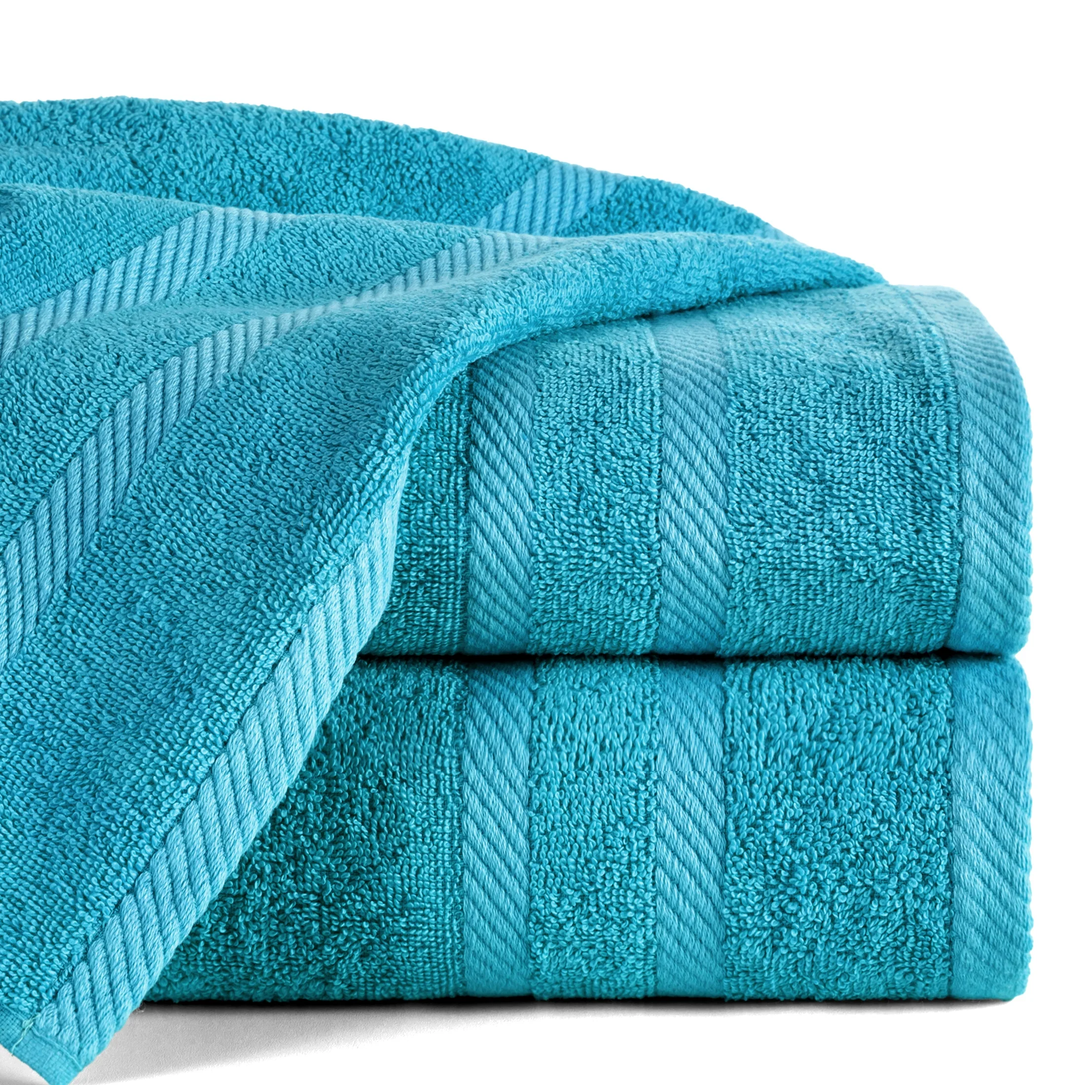 Ręcznik kąpielowy 100x150 cm bawełniany kolor niebieski z ozdobną bordiurą 500 g/m2 MILO