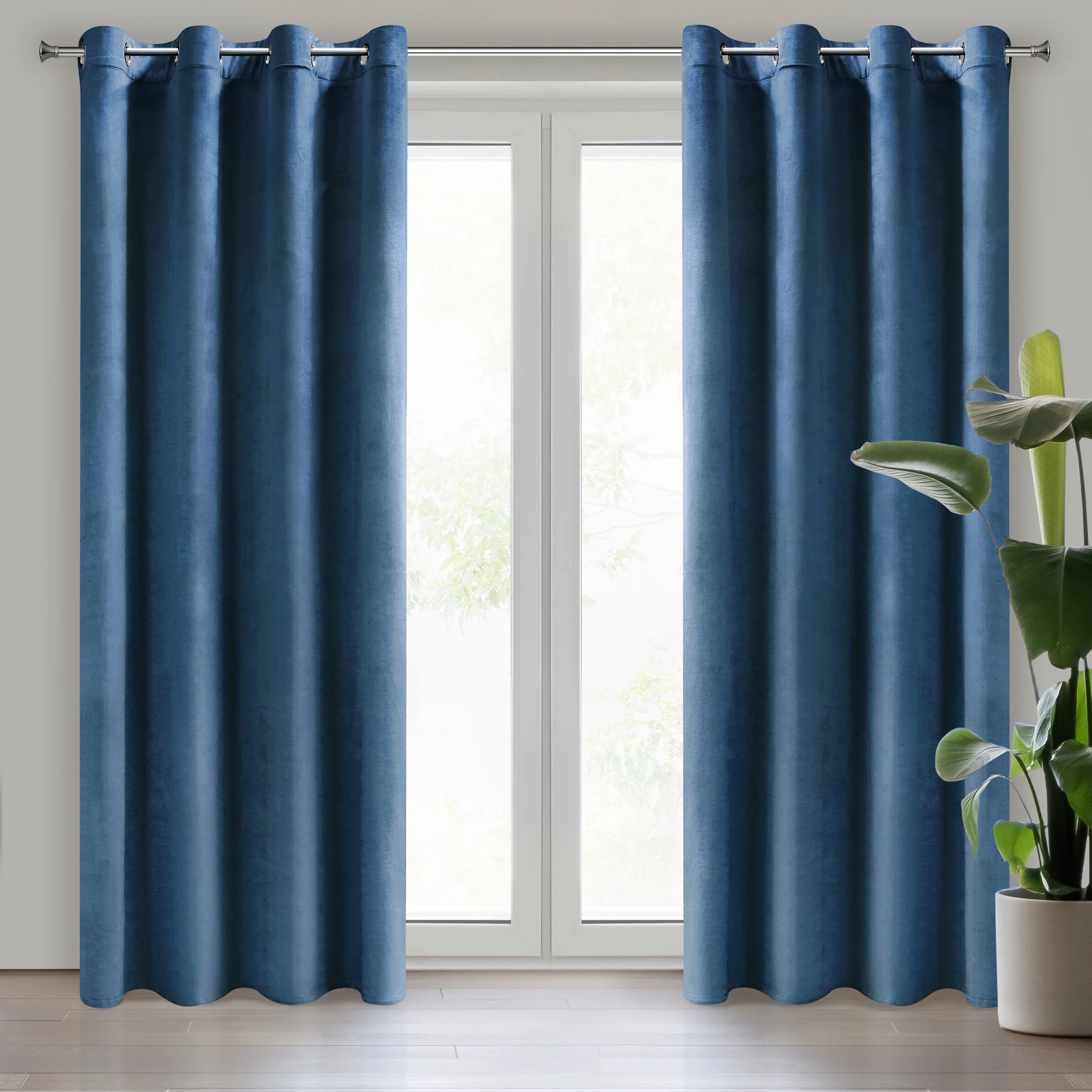 Komplet 2 szt. zasłon granatowych z welwetowej tkaniny 140x250 cm przelotki - DARLA | eurofirany