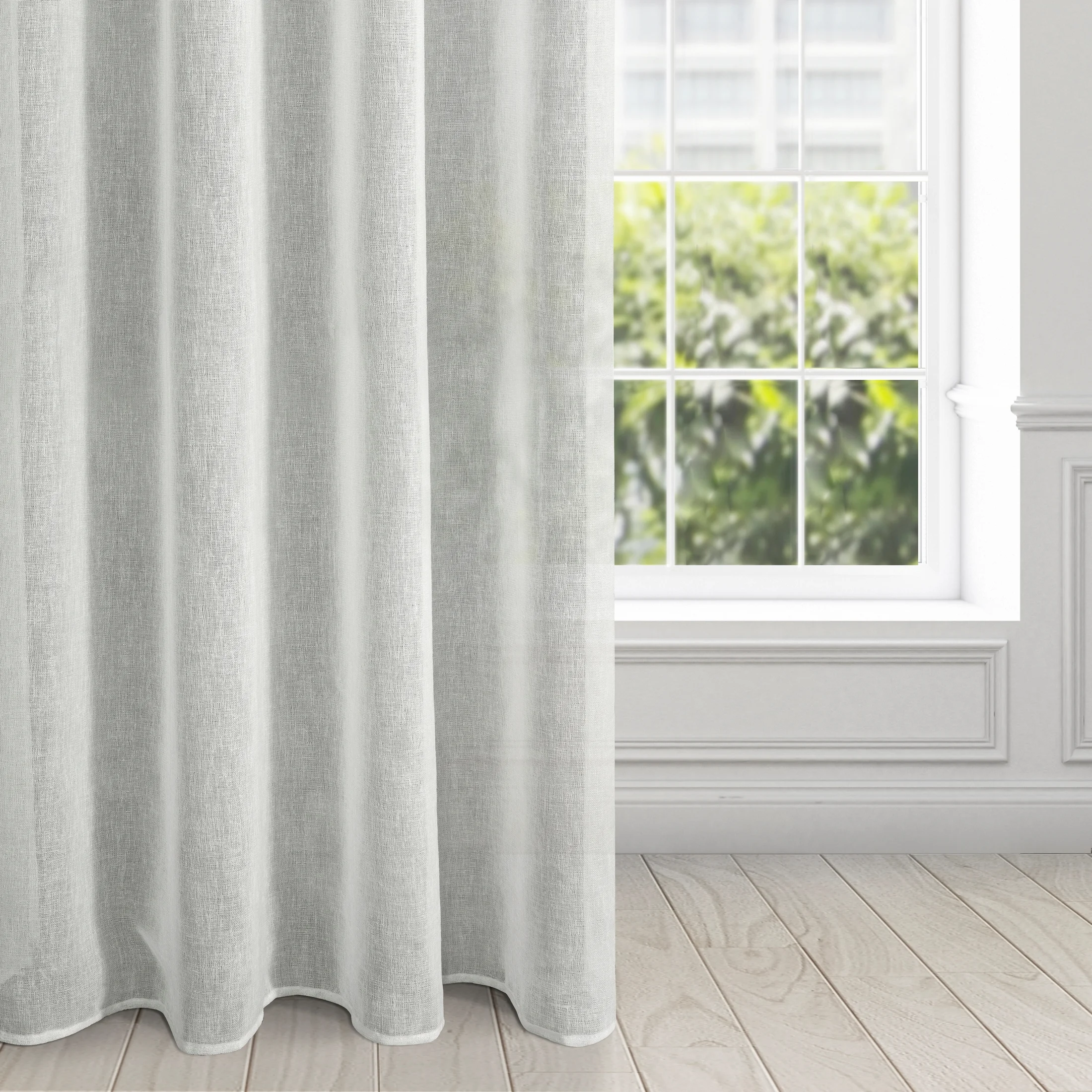 Firana srebrna z etaminy o naturalnym splocie przeplatana subtelnie lśniącą nitką 140x250 cm przelotka - ALICJA | eurofirany