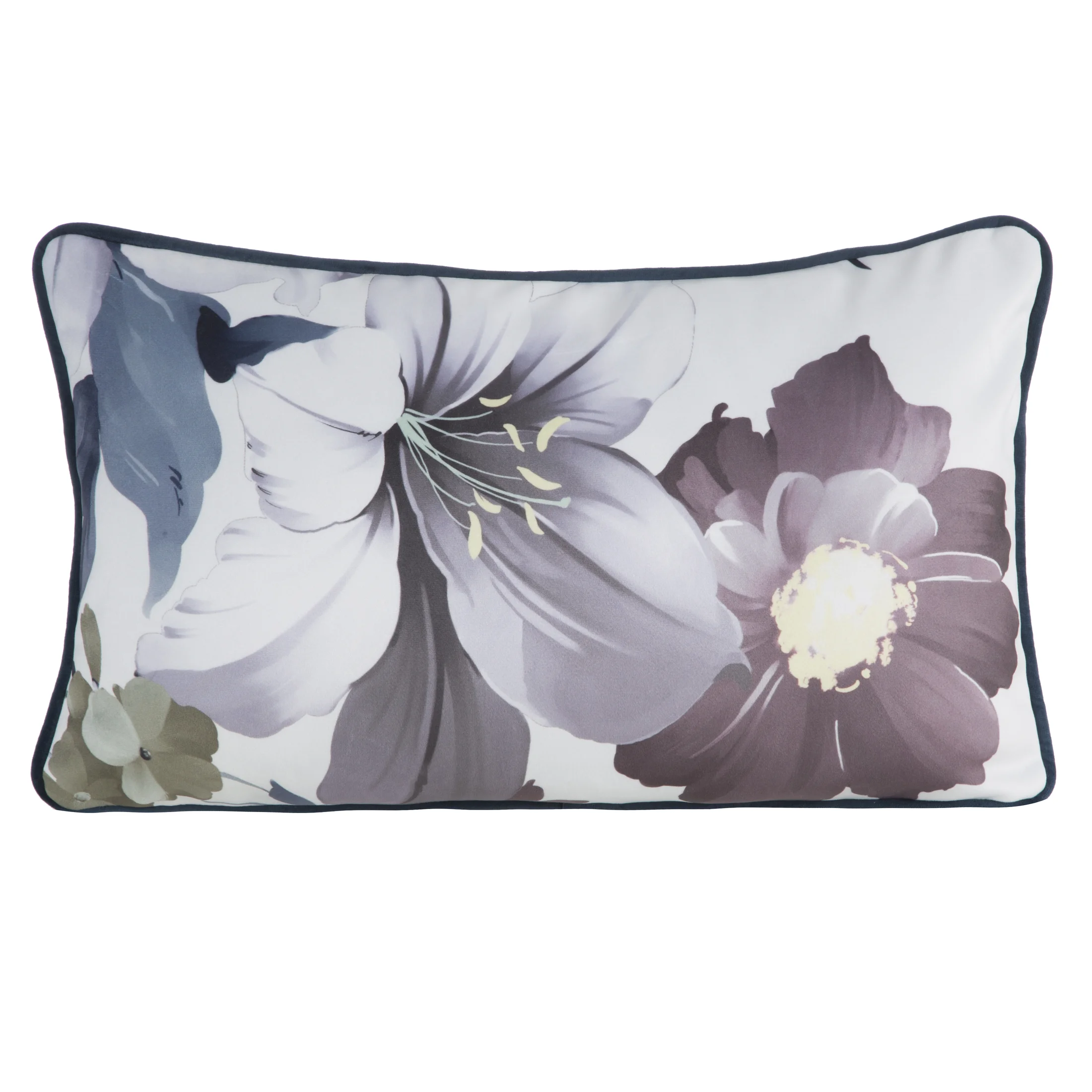 Poduszka 45 x 30 cm dwustronna welwetowa z motywem roślinnym z wypustką na brzegach SOFIA EUROFIRANY PREMIUM