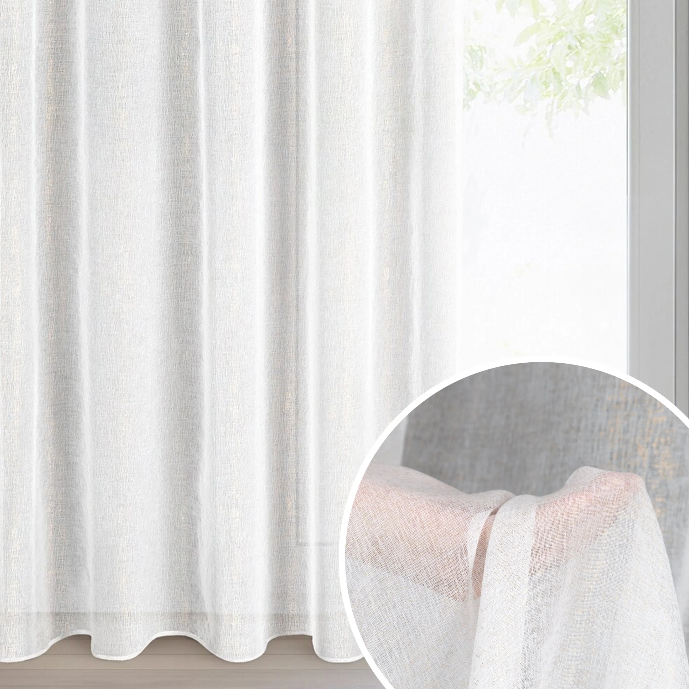 Firana biało, szampańska z etaminy zdobiona nakrapianym błyszczącym wzorem 140x270 cm taśma LUCILA | eurofirany