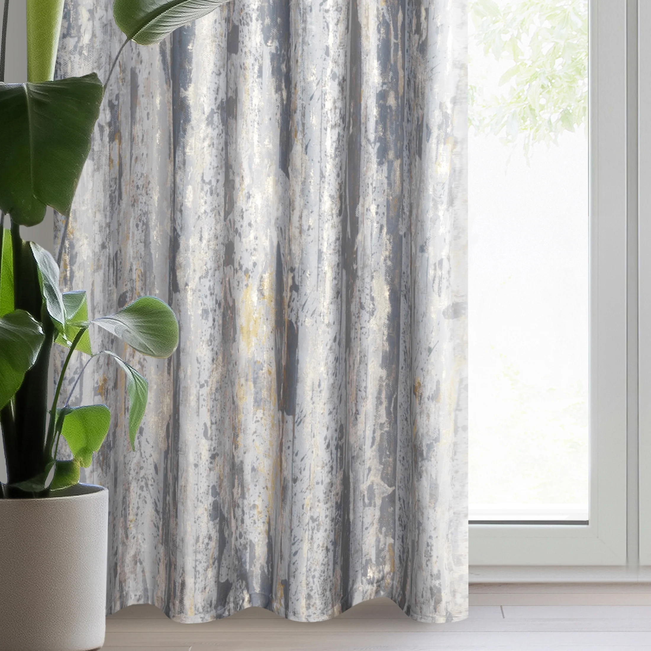 Zasłona szaro, złocista z welwetu z efektem przecierki 140x250 cm przelotka - GRACE | eurofirany