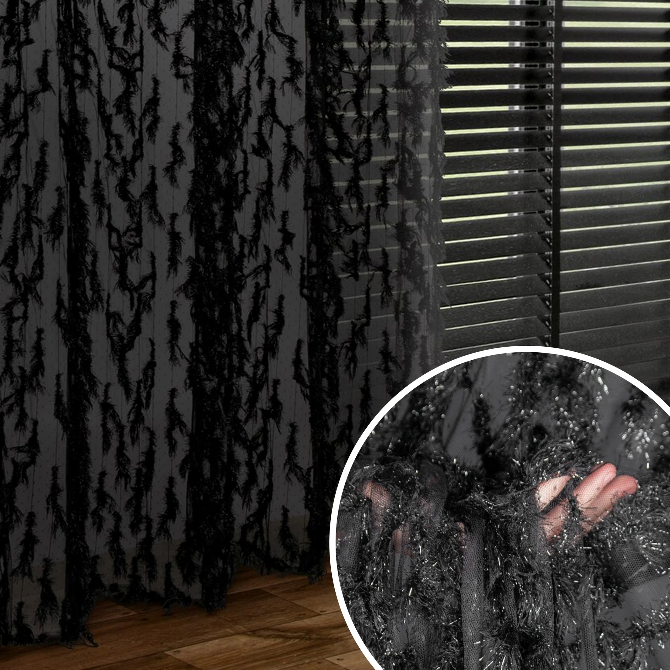 Zasłona czarna zdobiona wzorem designerskim 140x250 przelotka - VICTORIA - Eva Minge