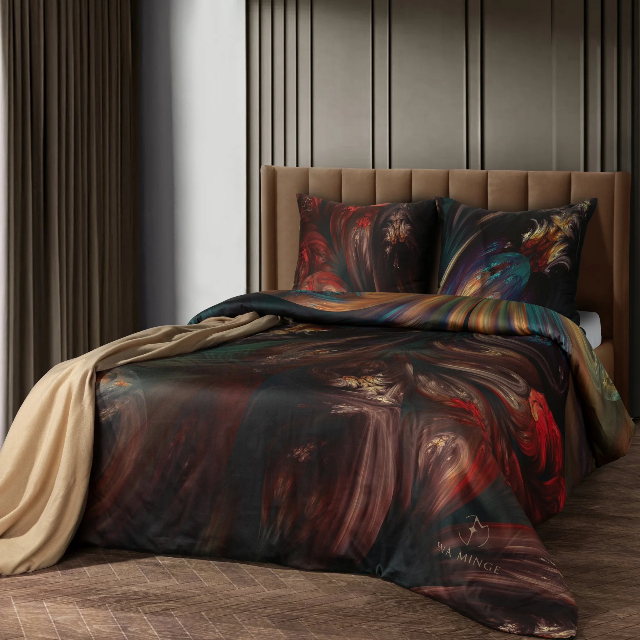 Pościel 160x200 cm z bawełny, makosatyny kolor czarny, czerwony z designerskim wzorem ASTRAL Eva Minge | eurofirany