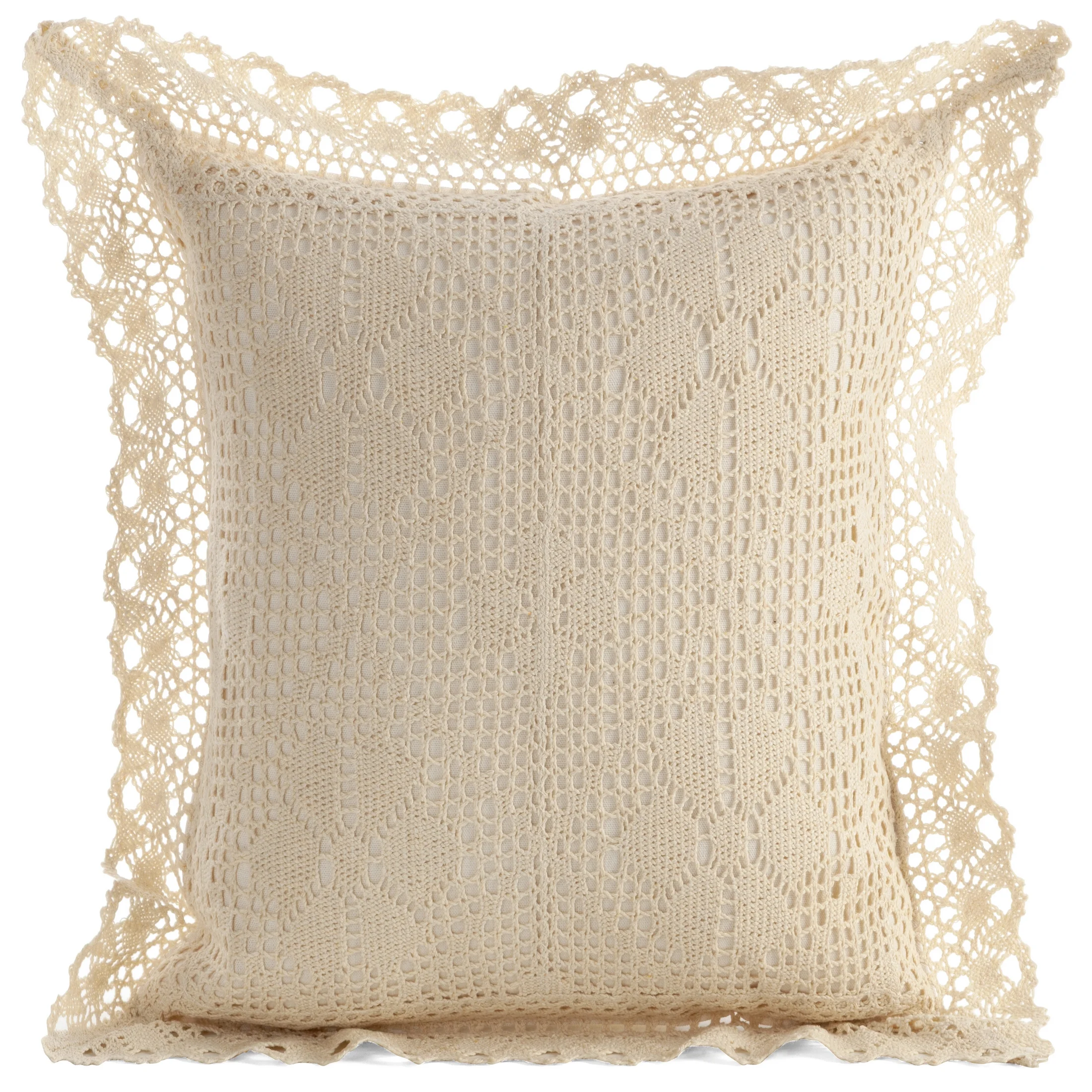 Poszewka na poduszkę 40x40 cm ażurowa jasnobeżowa w stylu boho MIRELLA | eurofirany