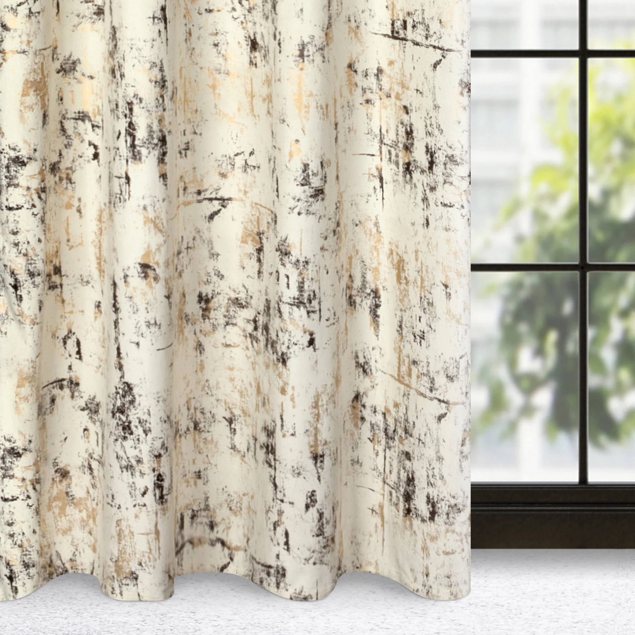 Zasłona kremowo ze złotym nadrukiem przecierki 140x250 cm przelotka - TONIA | eurofirany