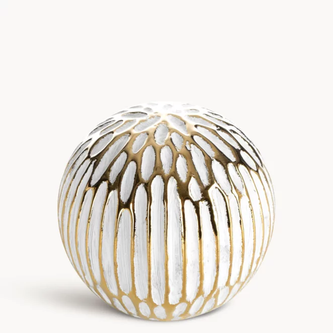 Kula ceramiczna biało, złota o ozdobnej fakturze 9x9 cm ANDREA
