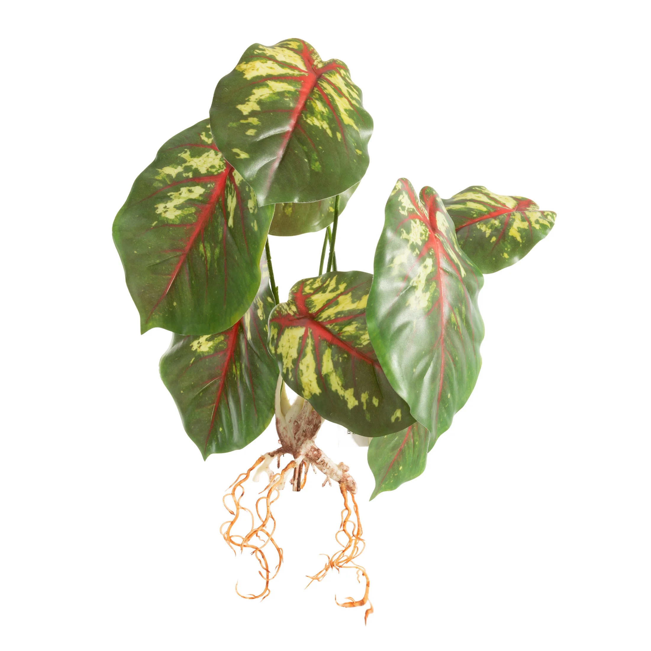 KWIAT DONICZKOWY o zielono-różowych ozdobnych liściach, kwiat sztuczny dekoracyjny