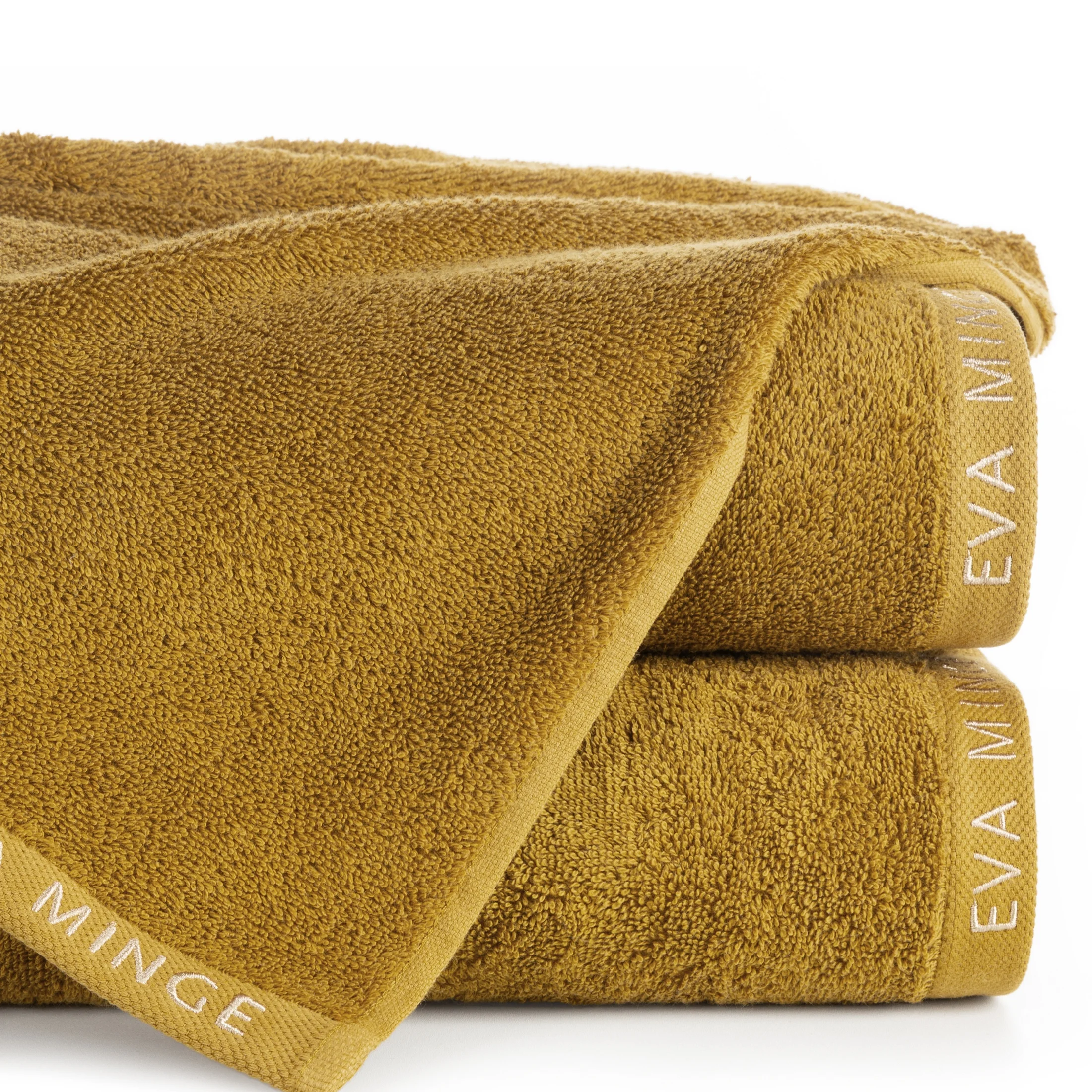 Ręcznik kąpielowy 50x90 cm bawełniany kolor miodowy z haftowanym logiem Eva Minge 550 g/m2 VENUS