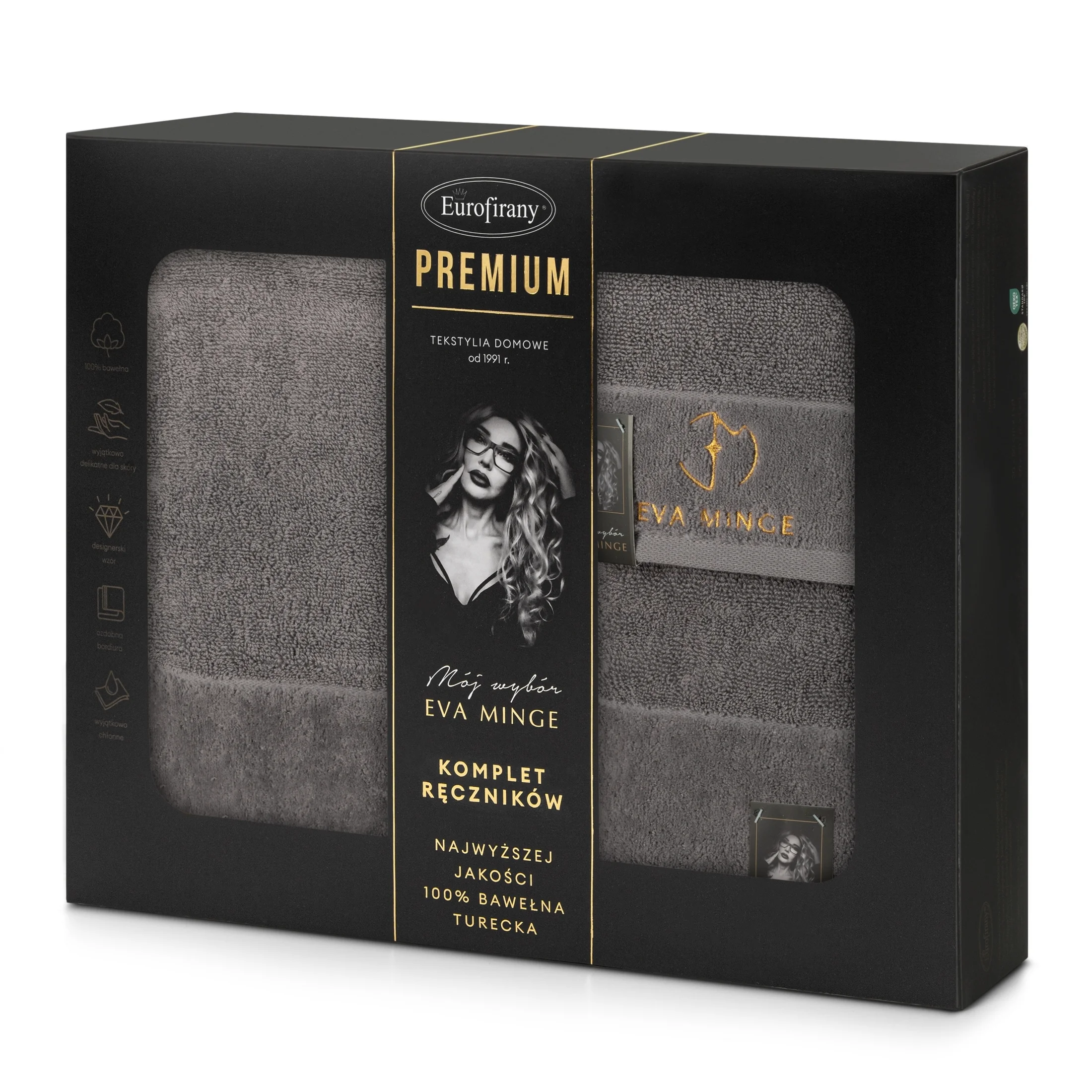 Zestaw ręczników bawełnianych na prezent 3 szt kolor szary 550 g/m2 GAJA Eva Minge