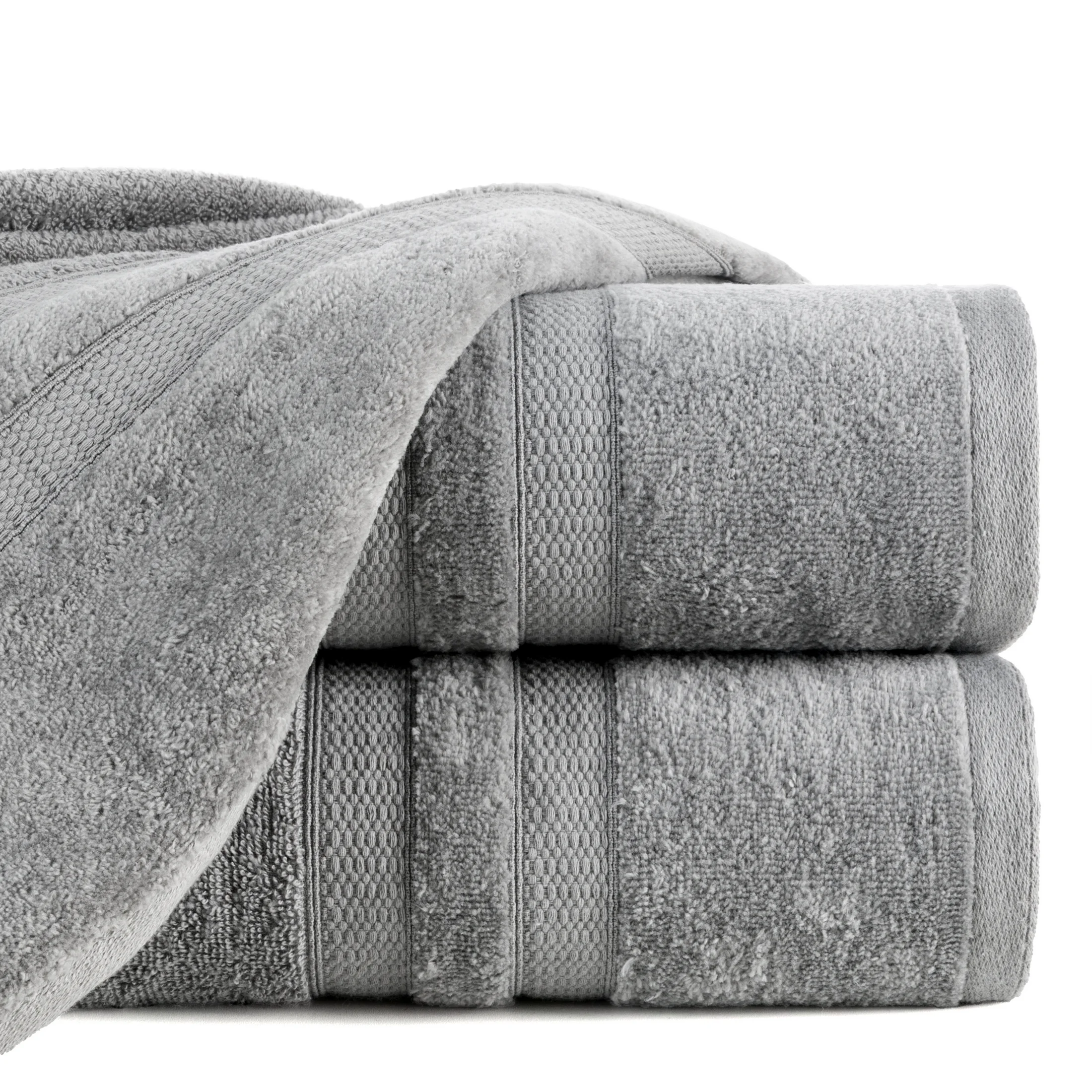 Ręcznik kąpielowy 70x140 cm bawełniany kolor stalowy z welwetową bordiurą w pasy 500 g/m2 PORTO