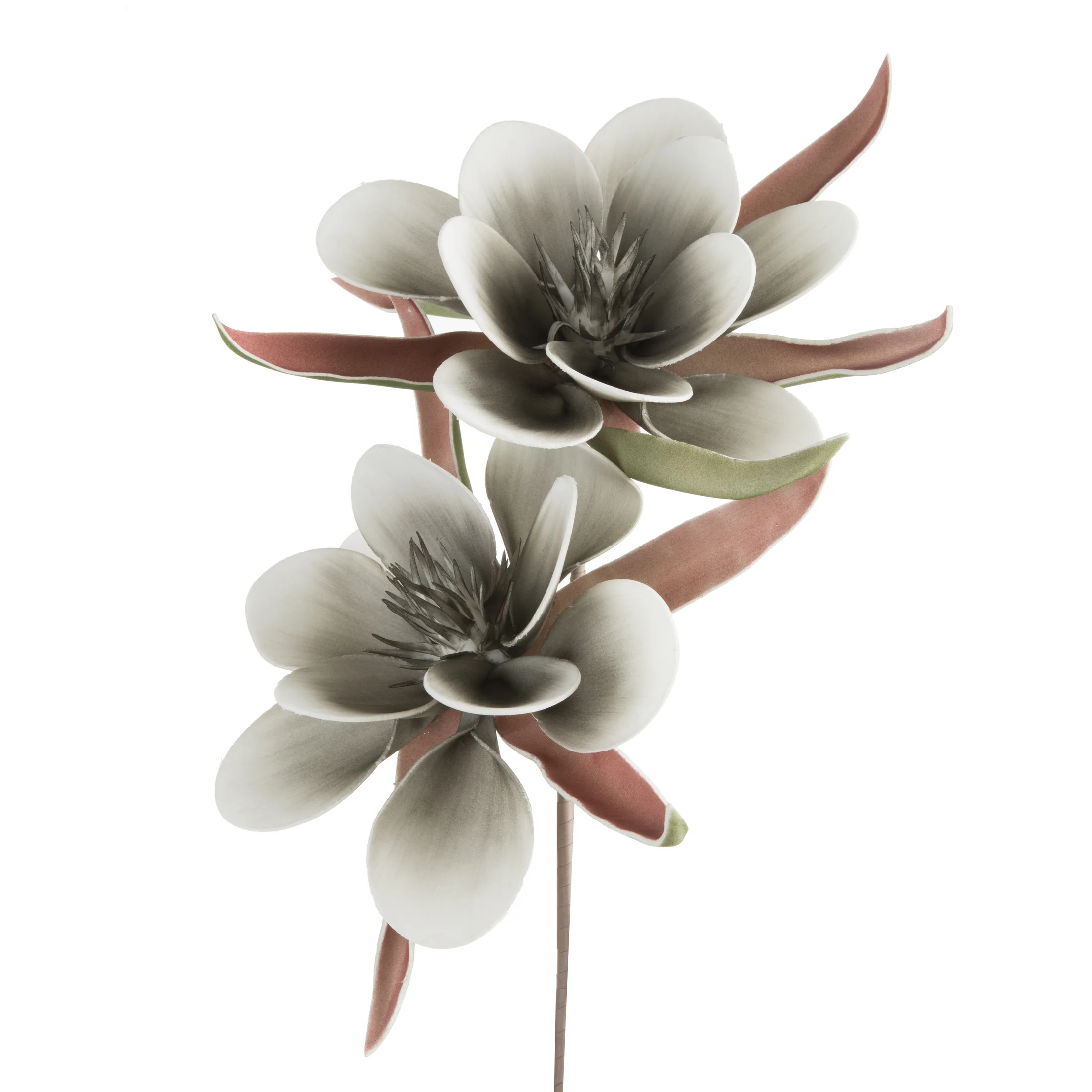 Kwiat sztuczny popielato, biały z plastycznej pianki 65 cm