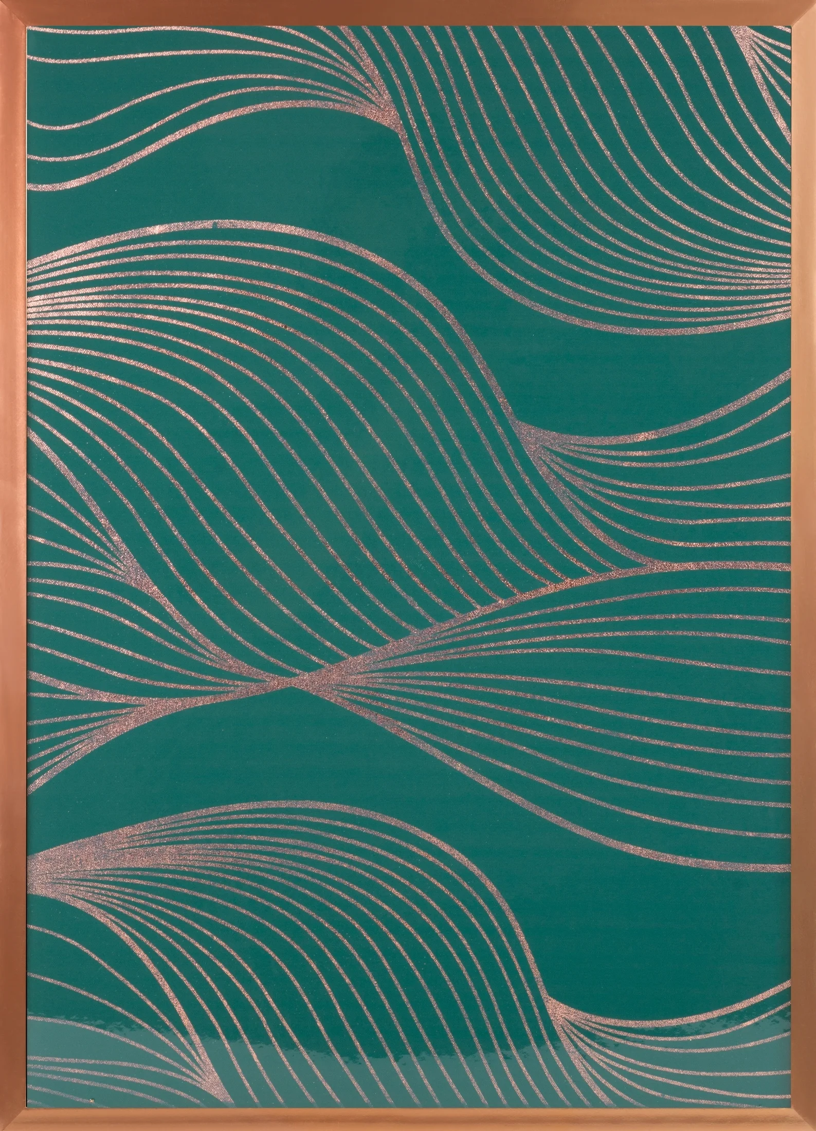 Obraz roślinny zielony z błyszczącym nadrukiem z różowego złota w miedzianej ramie 53x73 cm SALVIA 9 LIMITED COLLECTION | eurofirany