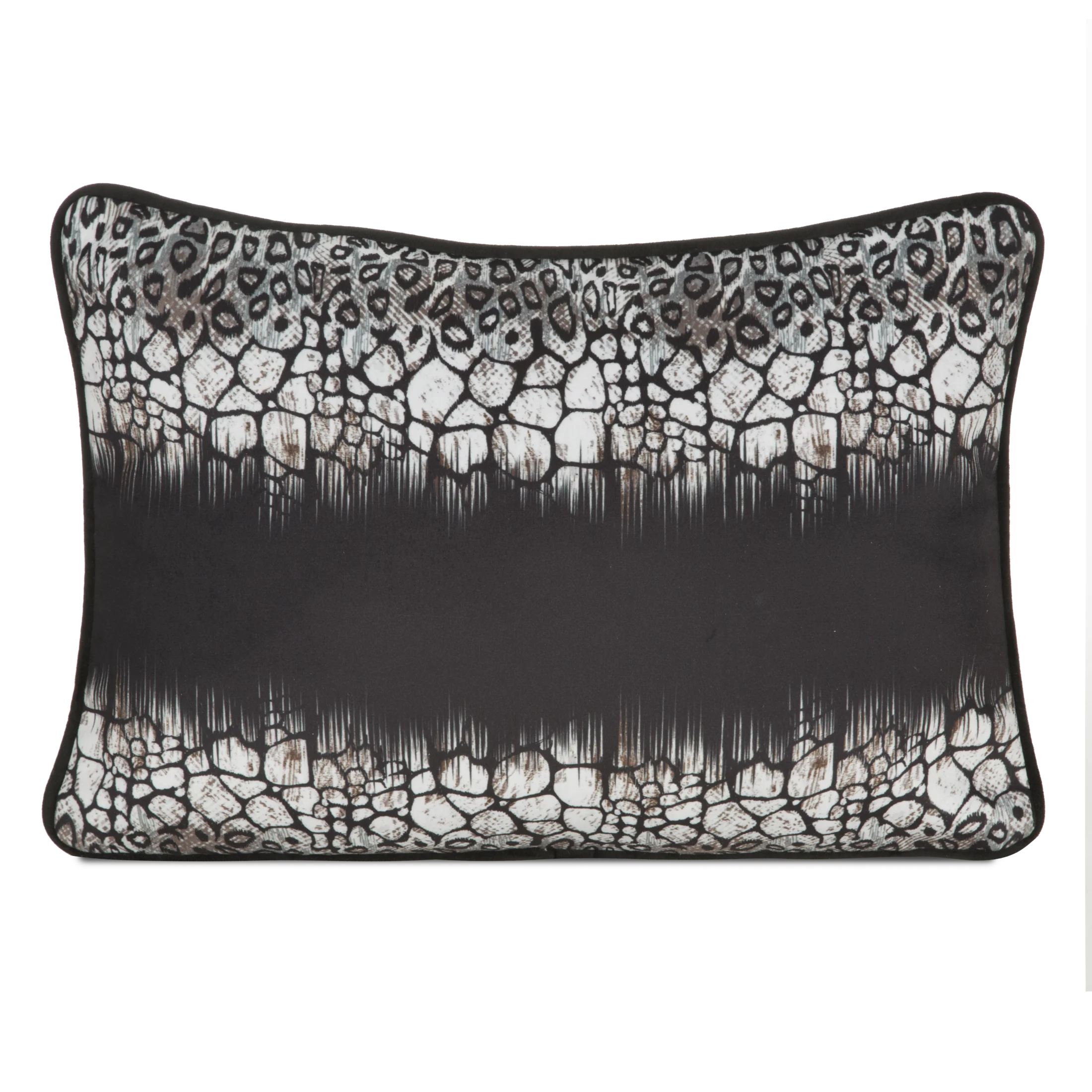 Poszewka na poduszkę 45x30 cm welwetowa czarno, biała z designerskim nadrukiem i wypustką na brzegach EVA 17 C EVA MINGE