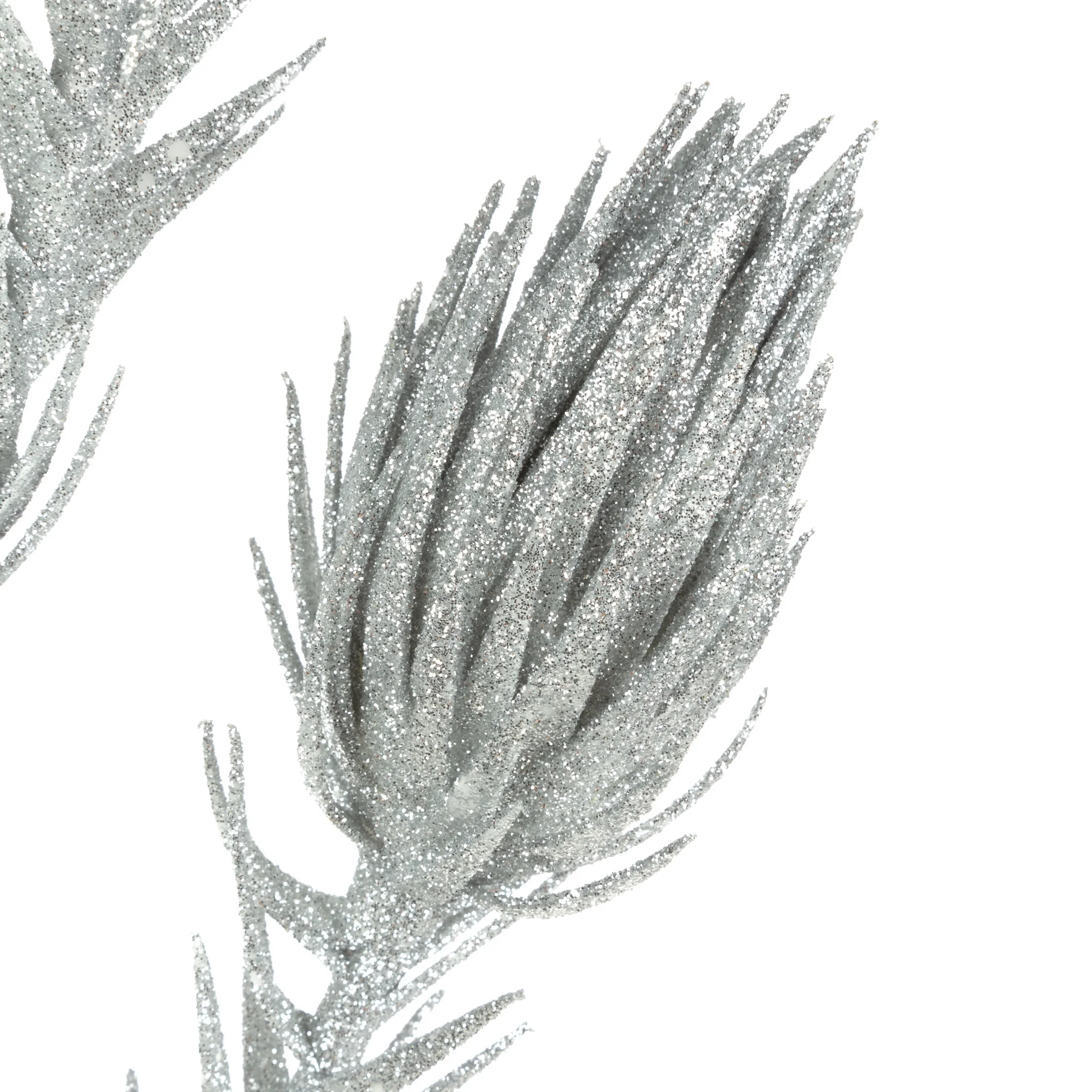 Kwiat sztuczny srebrny z połyskującym brokatem 82 cm