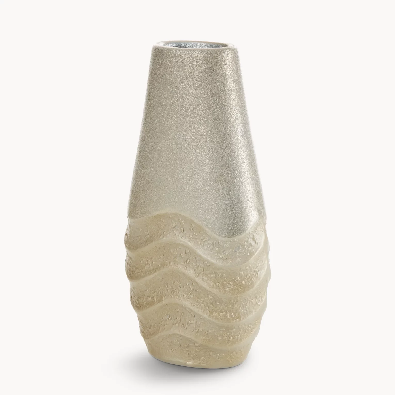Wazon beżowy dekoracyjny  zdobiony falistym wzorem 13x7x26 cm SANI