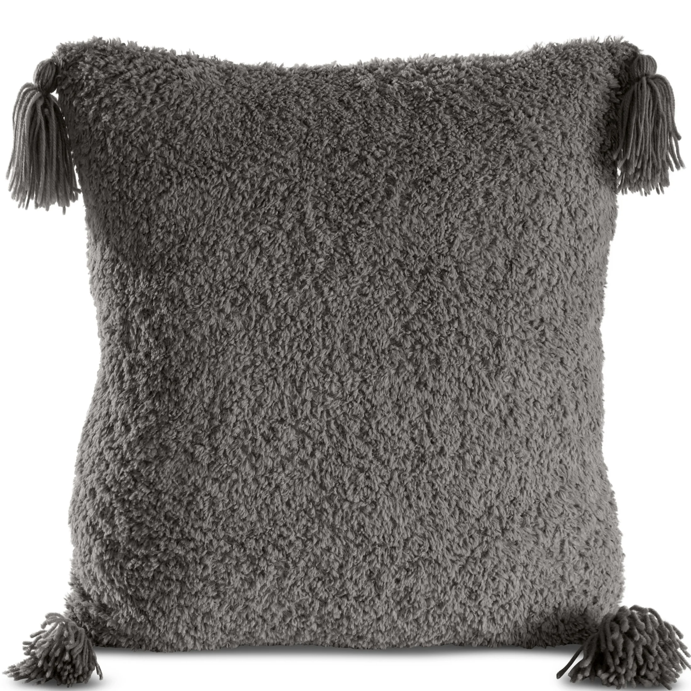 Poszewka na poduszkę 45x45 cm o strukturze miękkiego futra stalowa z ozdobnymi chwostami ELDA | eurofirany