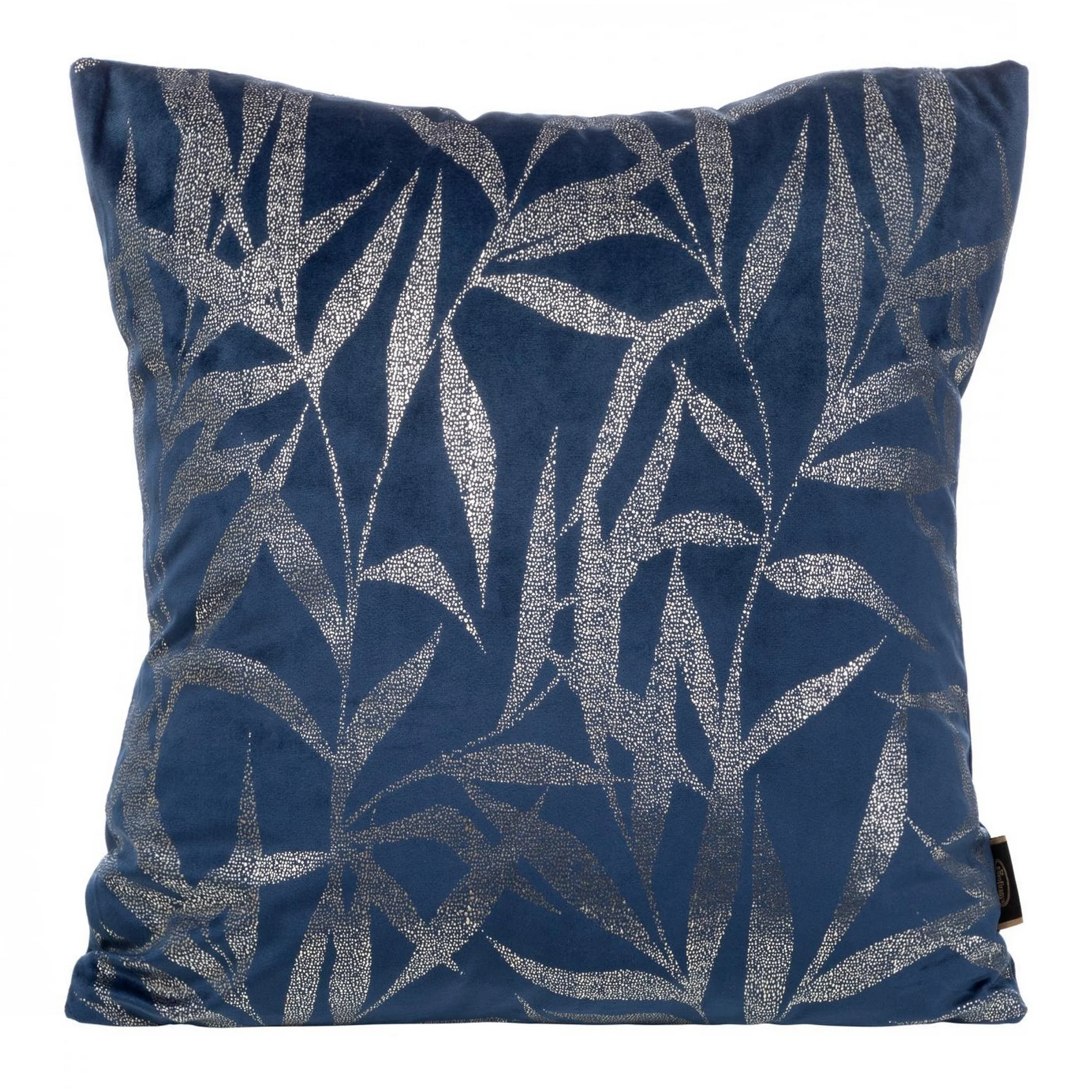 Poszewka na poduszkę 45x45 cm welwetowa kolor granatowy ze złocistym nadrukiem liści BLINK 22 | eurofirany