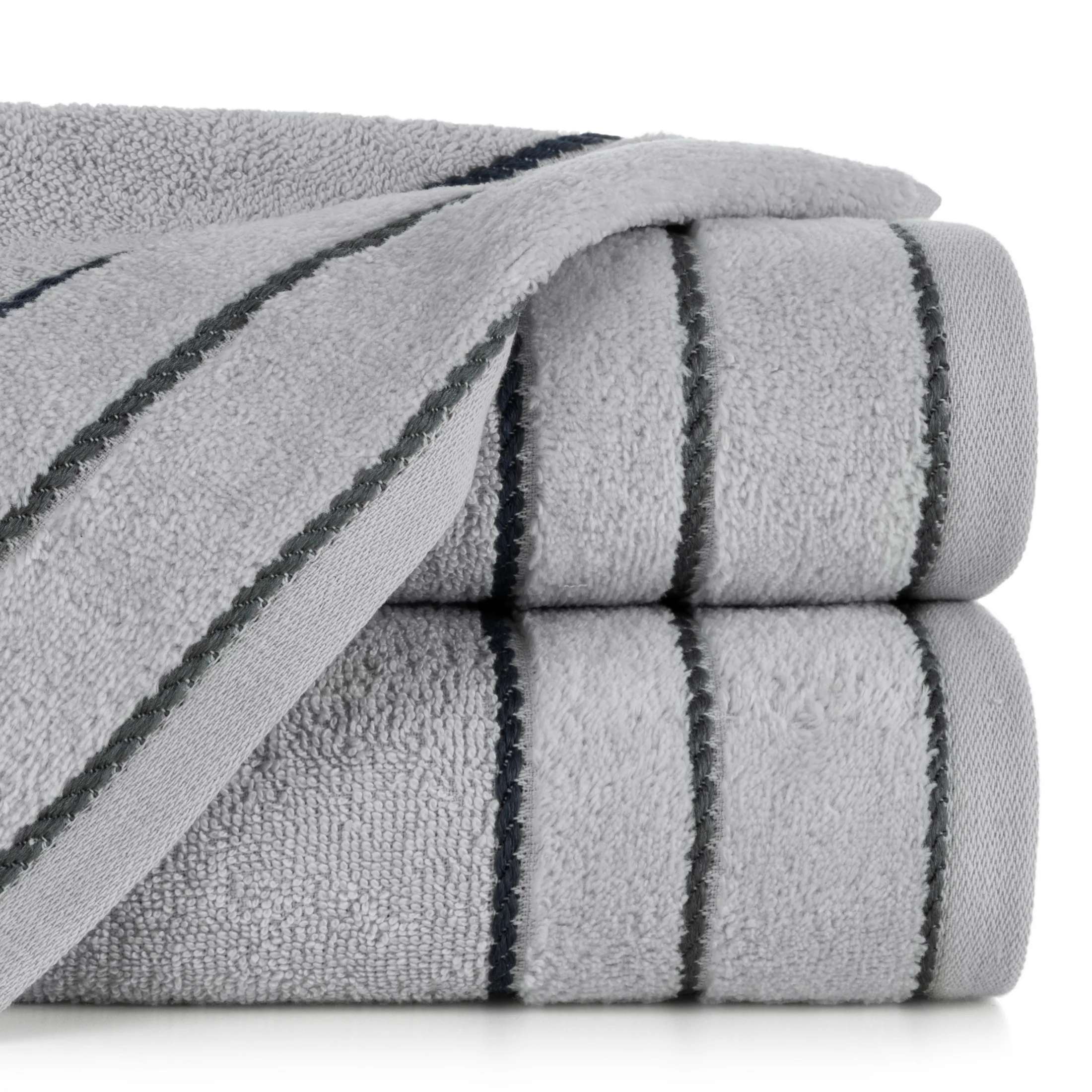 Ręcznik do rąk 30x50 cm bawełniany kolor srebrny z welwetową bordiurą i kontrastującymi paseczkami 500 g/m2 NEL