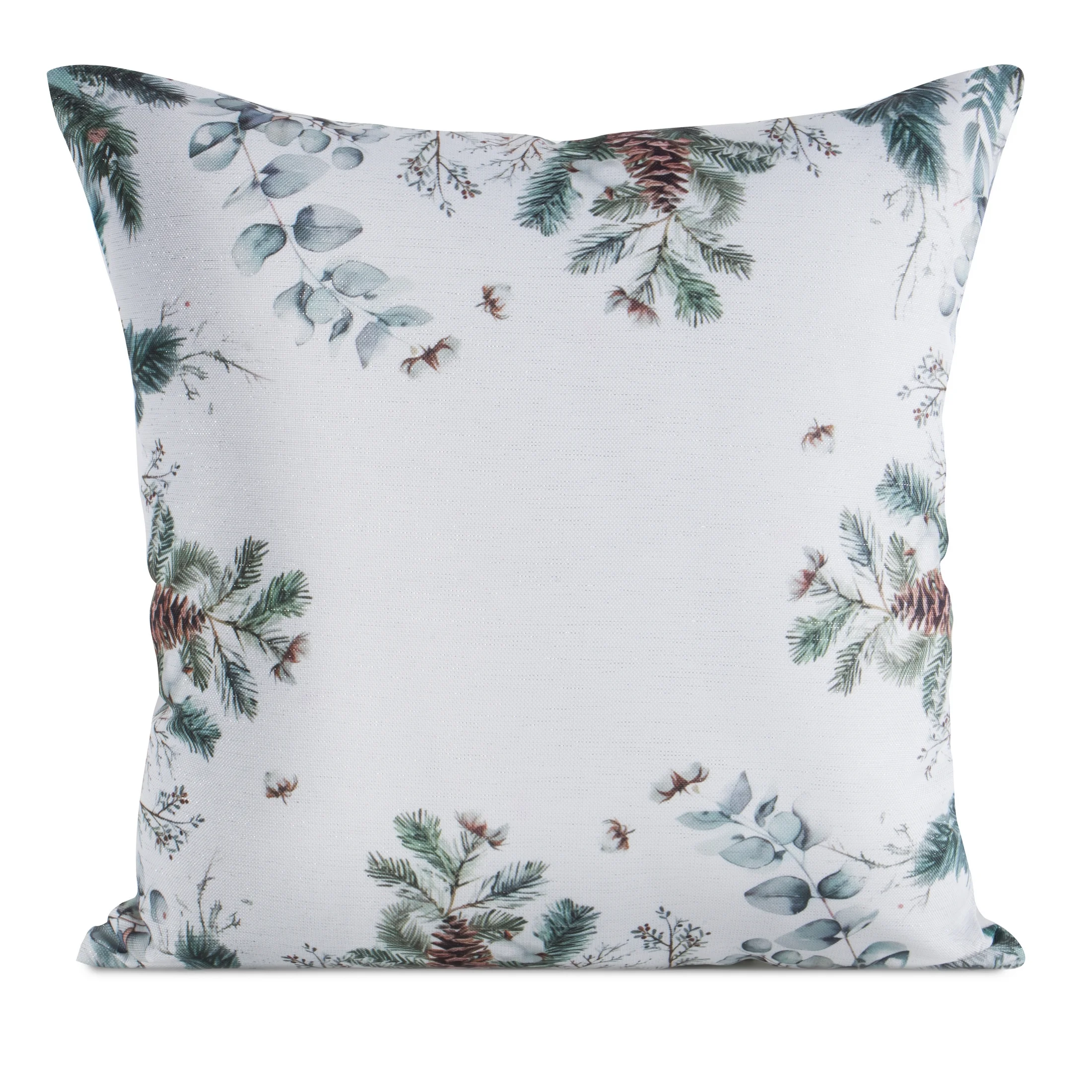 Poszewka na poduszkę świąteczna 45x45 cm biało, zielona zdobiona nadrukiem zimowym | eurofirany