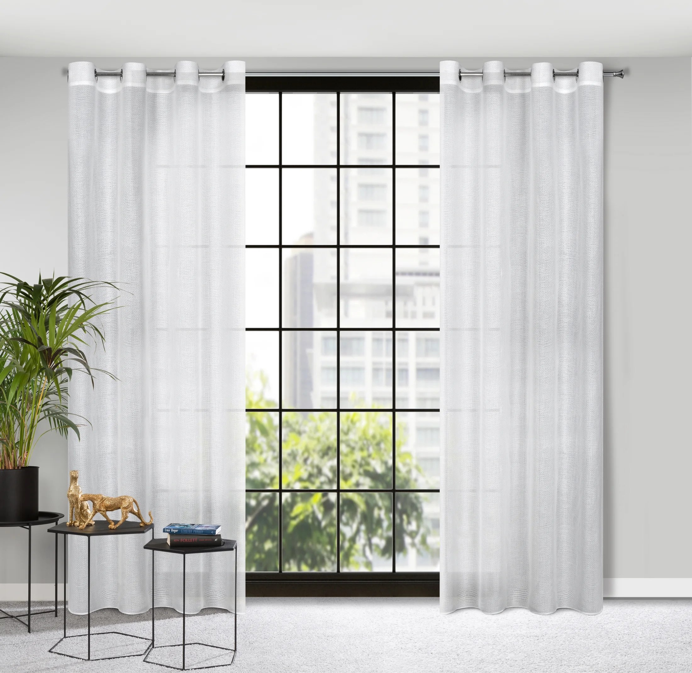 Zasłona biała o splocie płóciennym 140x250 cm przelotka - CINDY