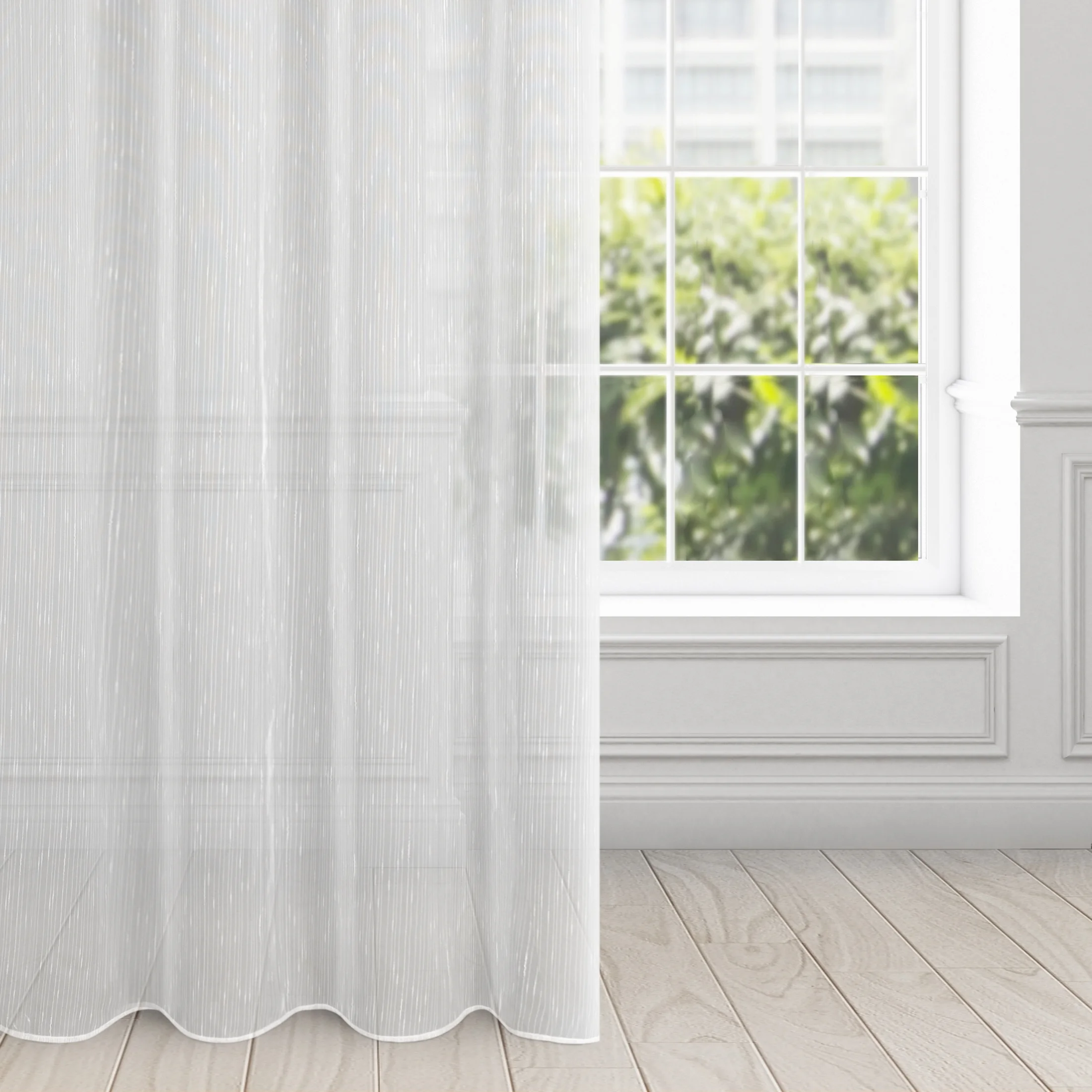 Firana biała z delikatnymi prążkami i efektem deszczyku 140x250 cm przelotka PILAR | eurofirany