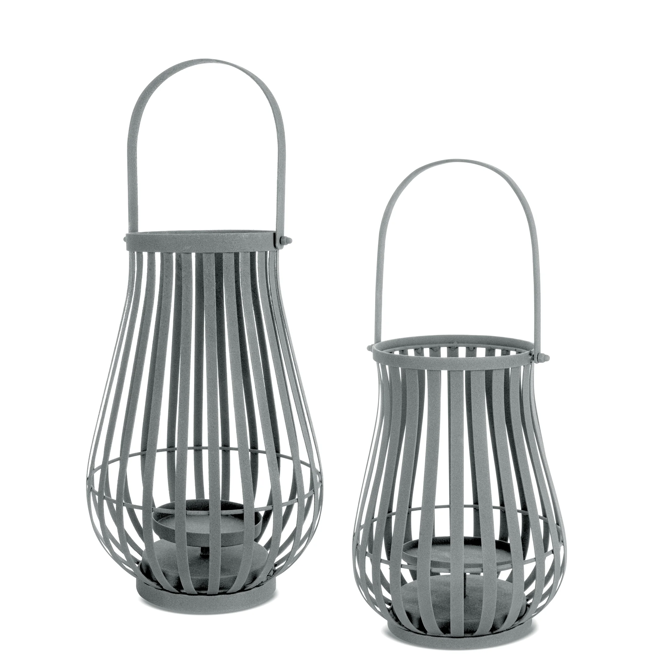 Lampion z metalu grafitowy średnica 24x32 cm LENA