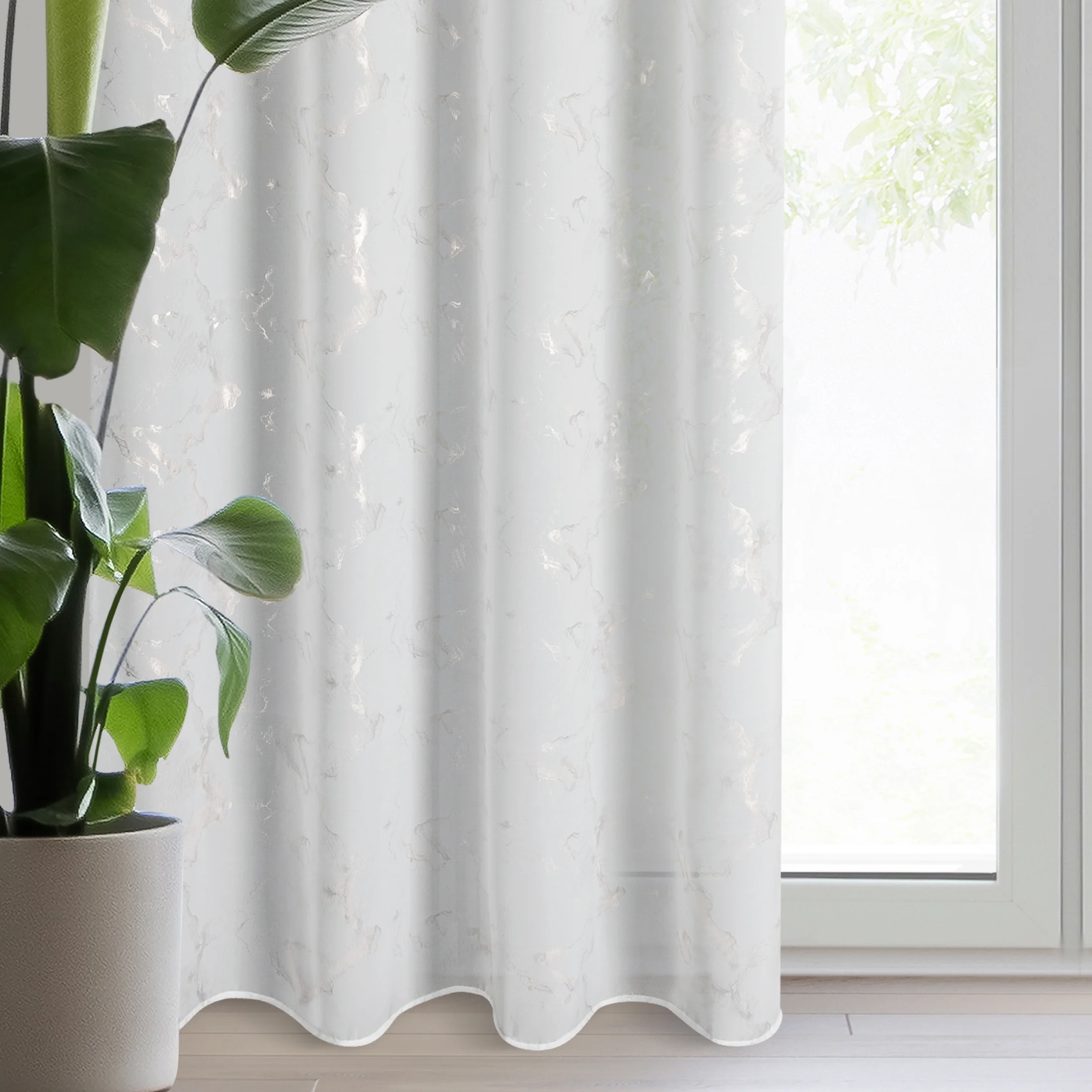 Firana biało, szampańska z etaminy z marmurkowym wzorem 140x270 cm przelotka Iva | eurofirany