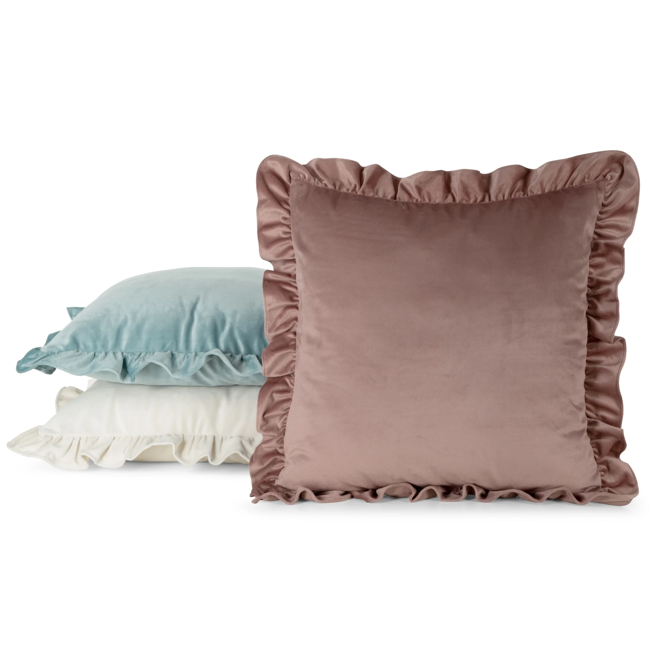 Poszewka na poduszkę 45x45 cm z aksamitnego welwetu musztardowa zdobiona na brzegach falbanami BRENDA Eurofirany Premium