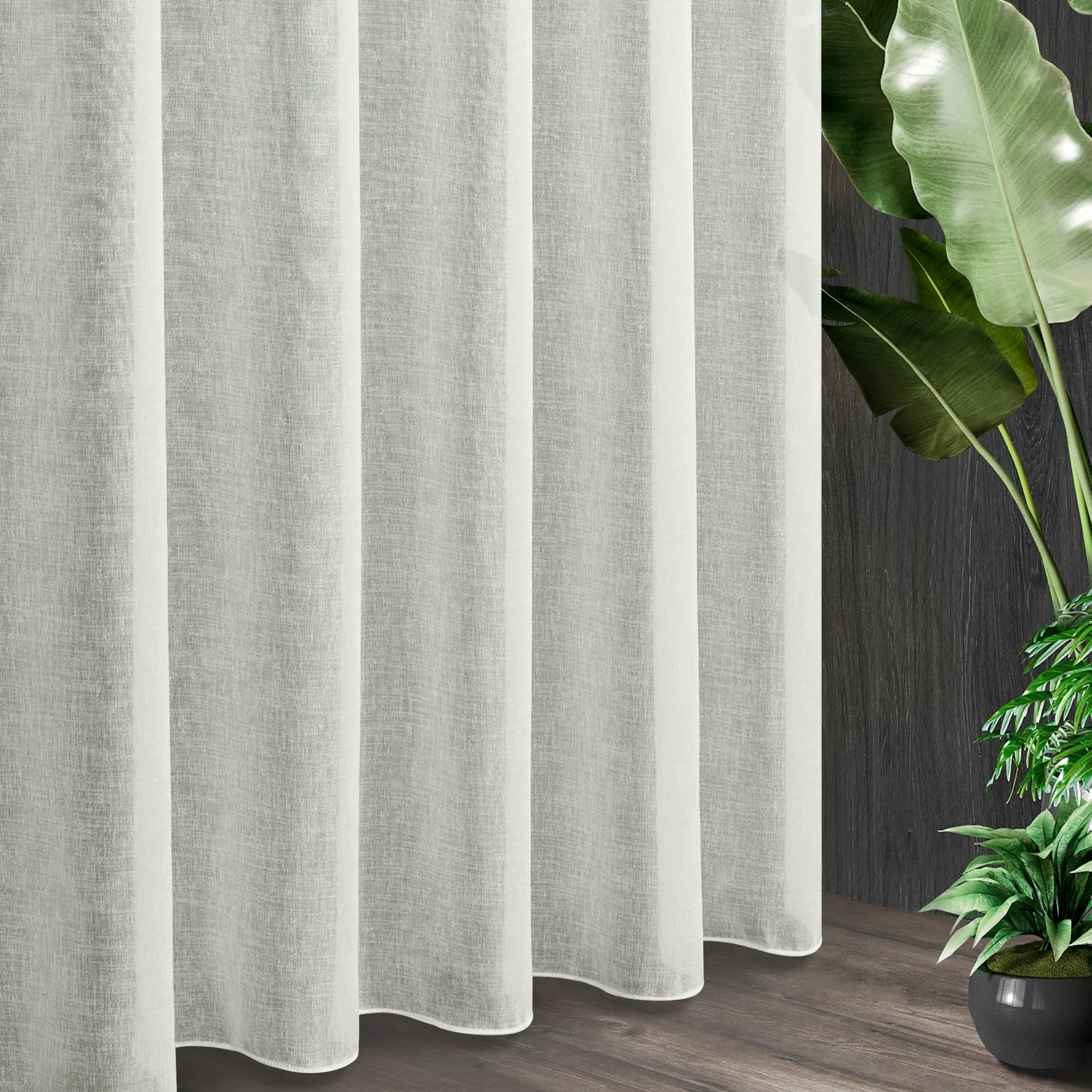 Tkanina firanowa matowa etamina o naturalnym splocie zakończona szwem obciążającym