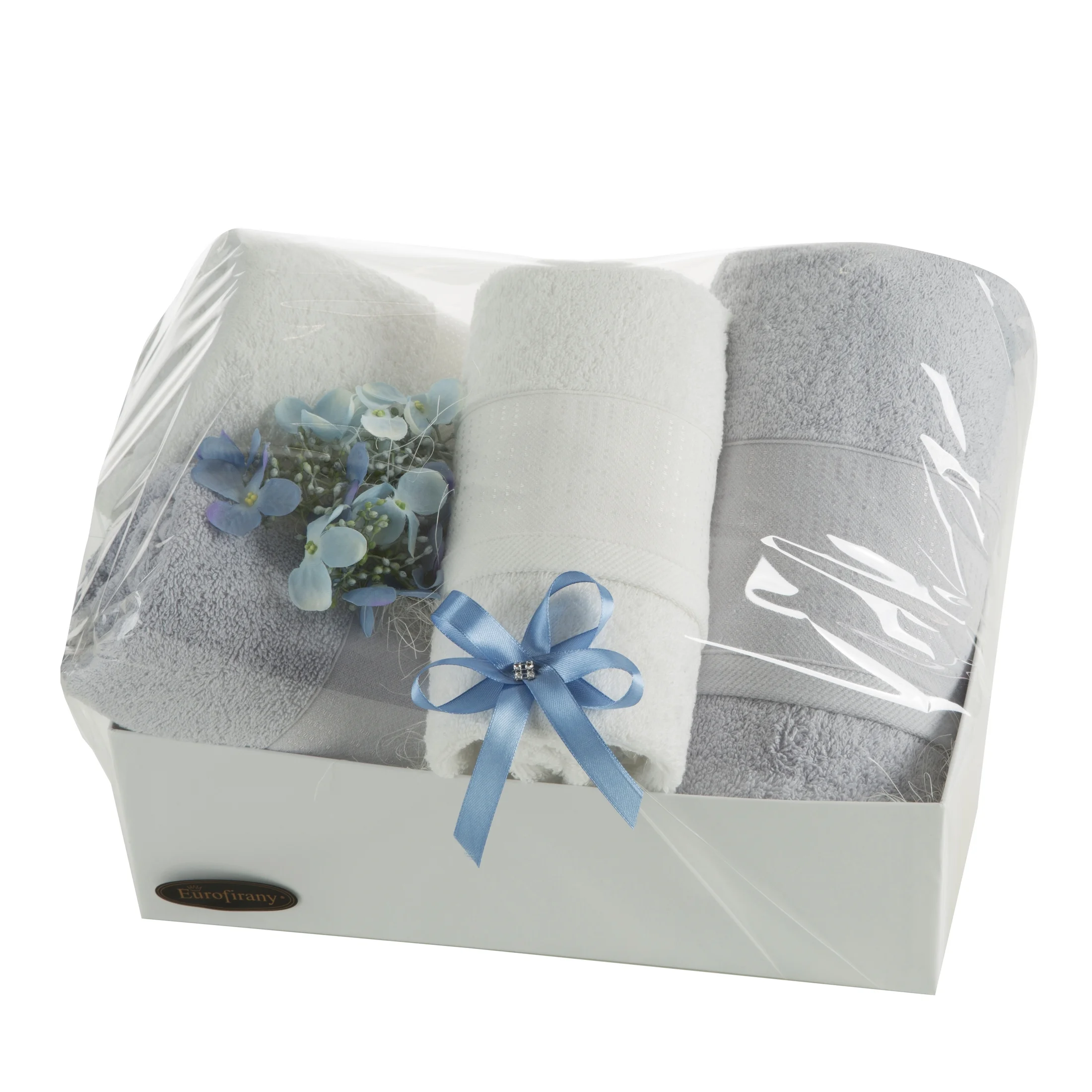 Zestaw ręczników bawełnianych na prezent 2 szt 50x90 cm, 2 szt 70x140 cm kolor biały, srebrny