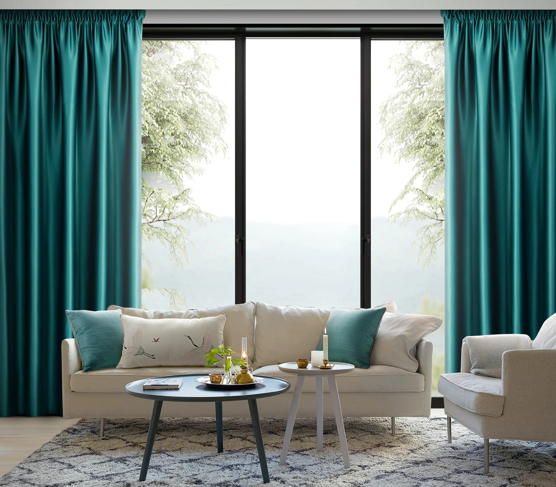 Komplet 2 sztuk zasłon turkusowych z zaciemniającej tkaniny 160x258 cm taśma | eurofirany