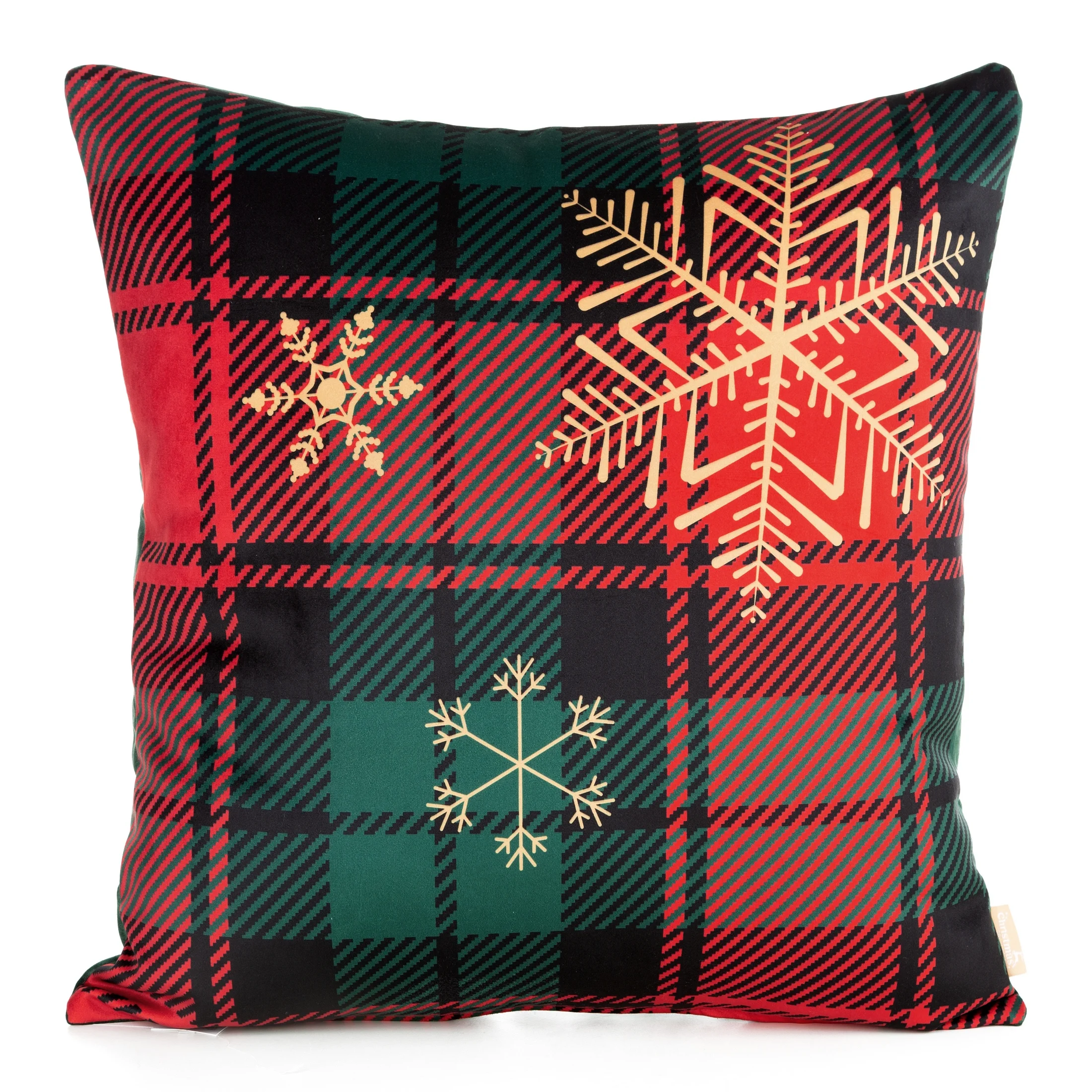 Poszewka na poduszkę 60x60 cm welwetowa czerwono, zielona z motywem świątecznym STAR | eurofirany