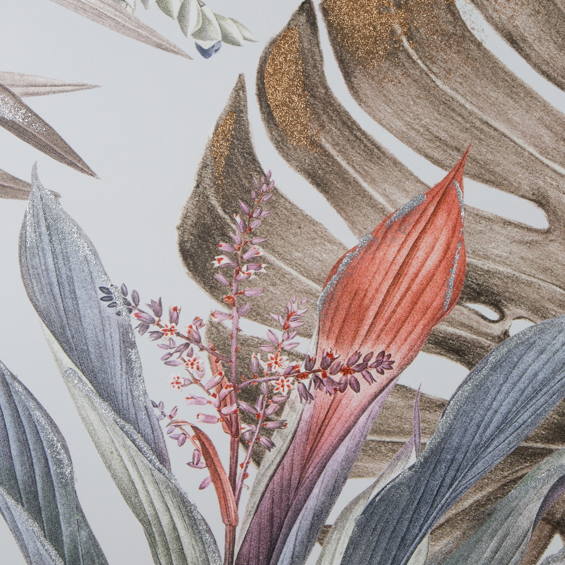 Obraz roślinny zielono, niebieski nadruk na płótnie w czarnej ramie z motywem egzotycznych liści 60x80 cm COLORS 1