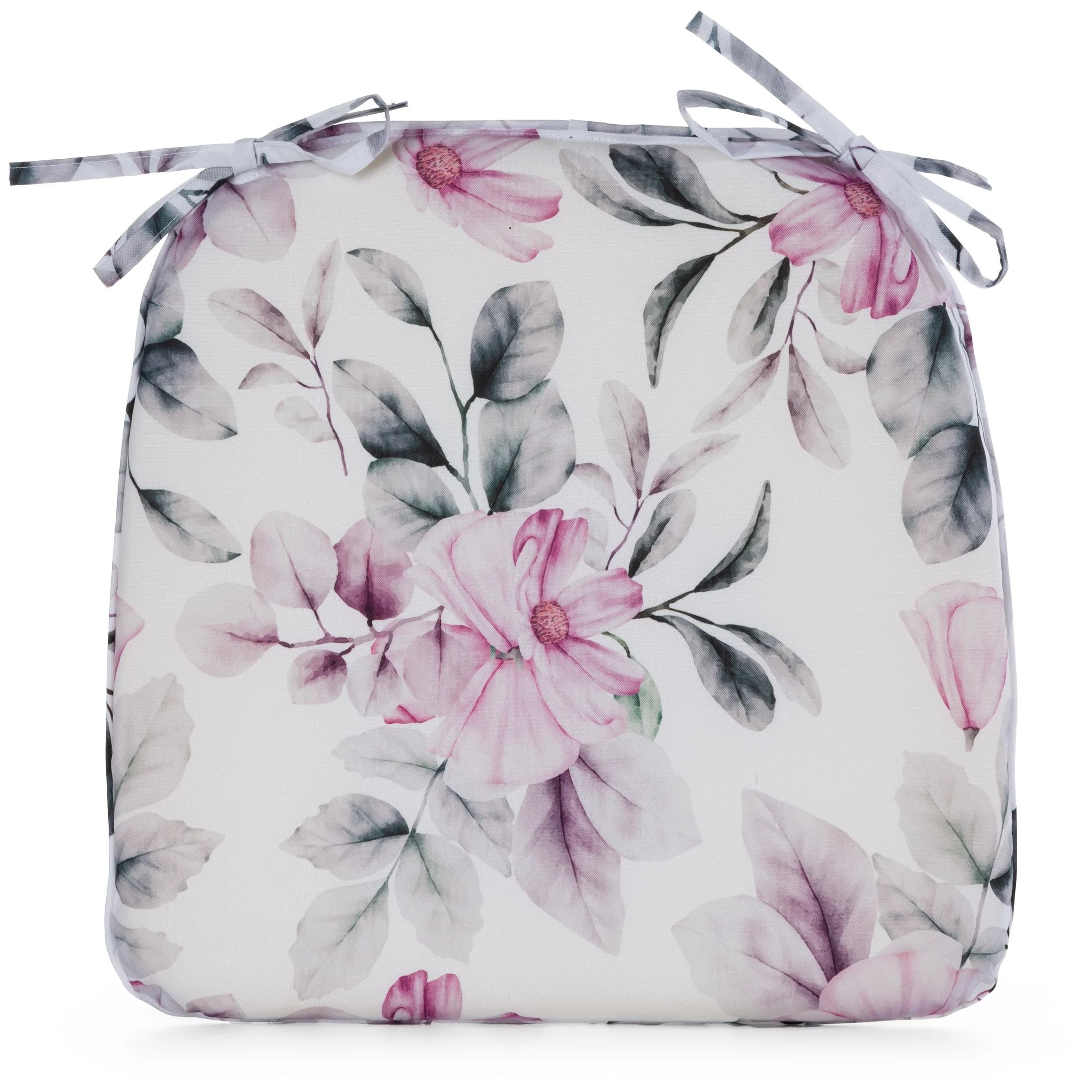 Poduszka na krzesło 38 x 40 x 4 cm wodoodporna kremowo, różowa zdobione roślinnym wzorem GARDEN