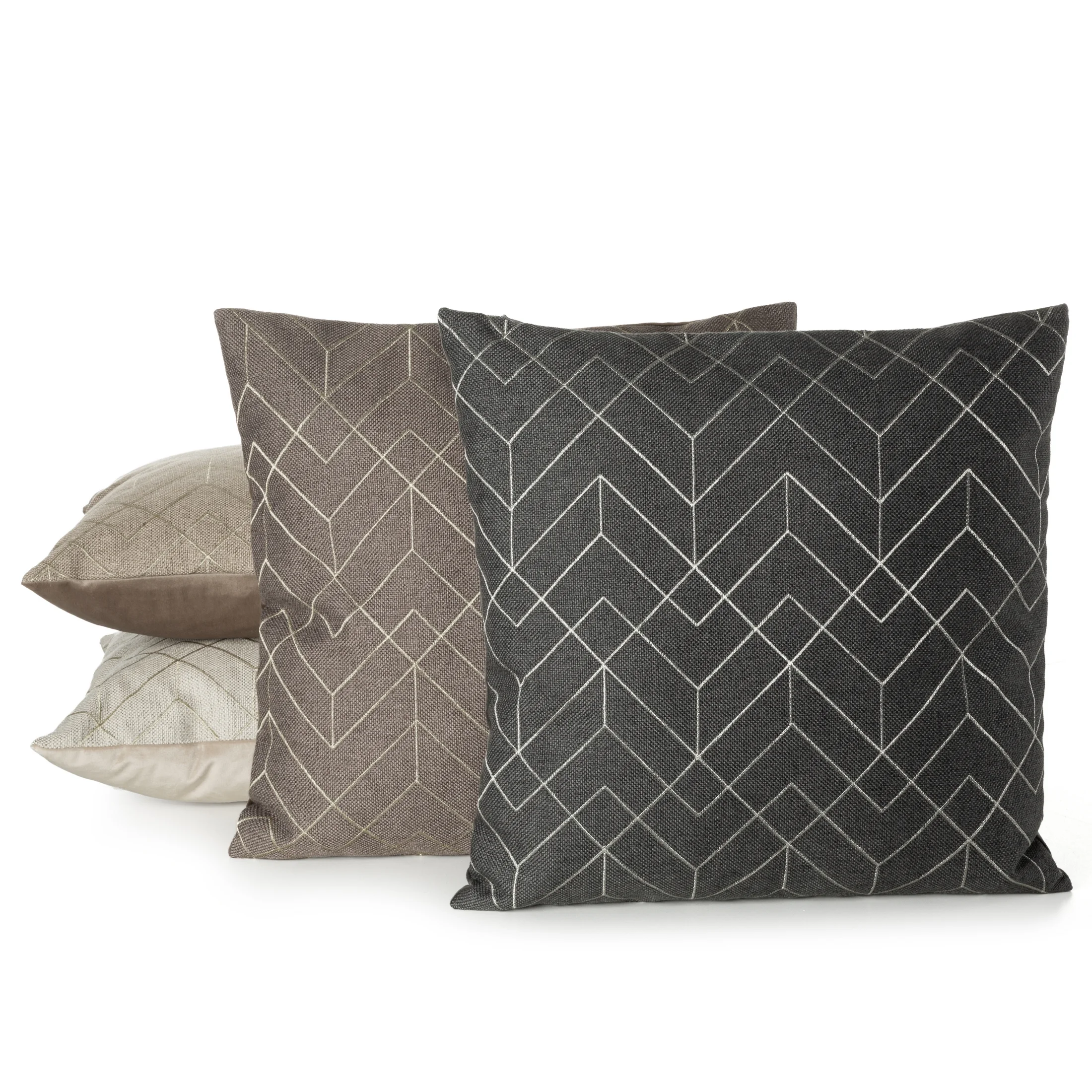 Poszewka na poduszkę 45x45 cm stalowa ze srebrnym geometrycznym haftem MILA