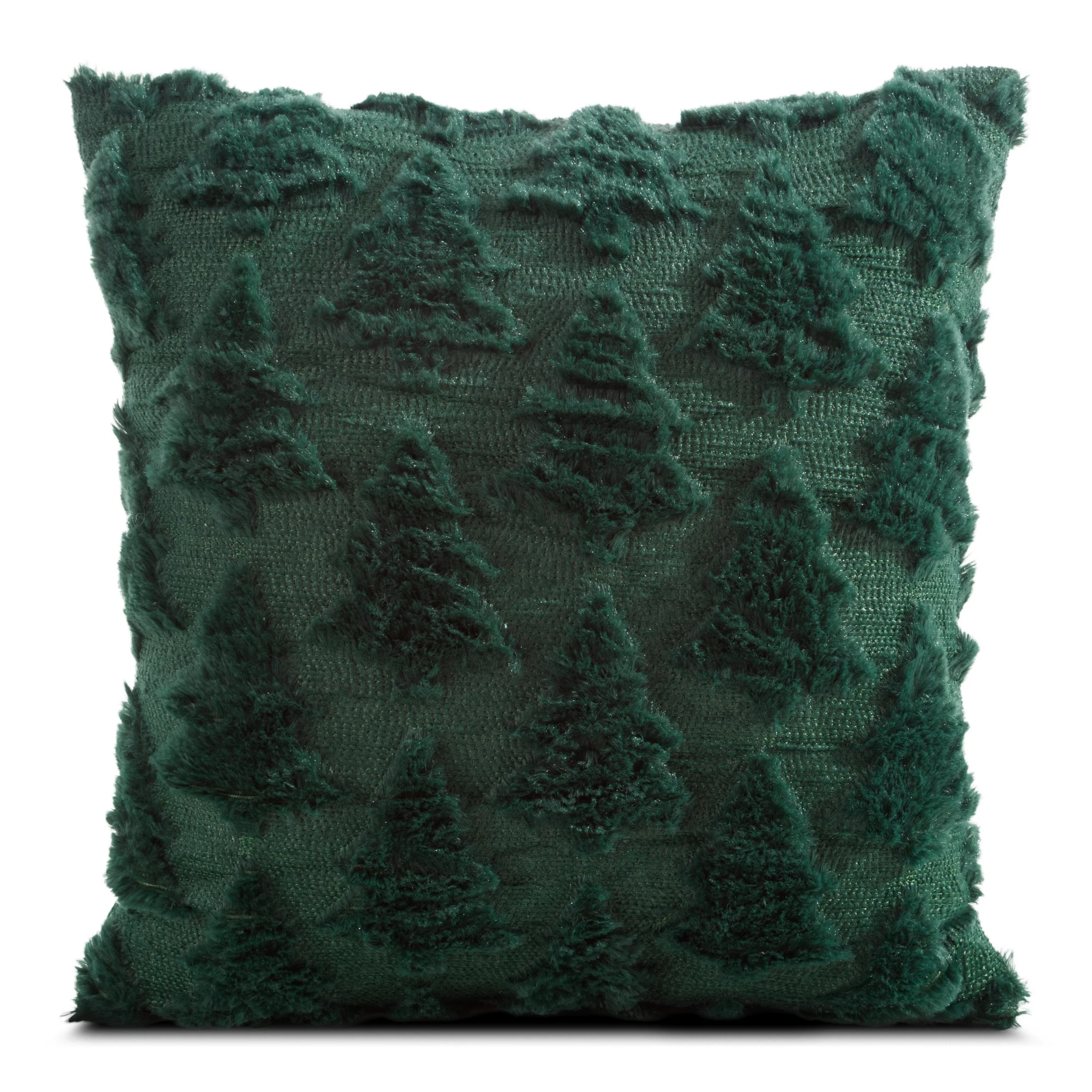 Poszewka na poduszkę świąteczna 45x45 cm ciemnozielona zdobiona futrzaną aplikacją | eurofirany