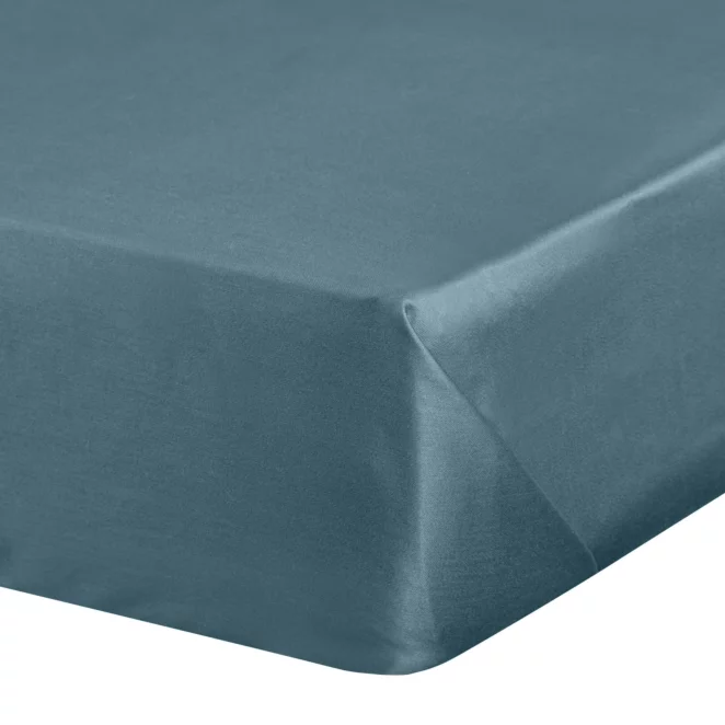 Prześcieradło gładkie bez gumki 180x210 cm z satyny bawełnianej kolor niebieski 125 g/m2 NOVA