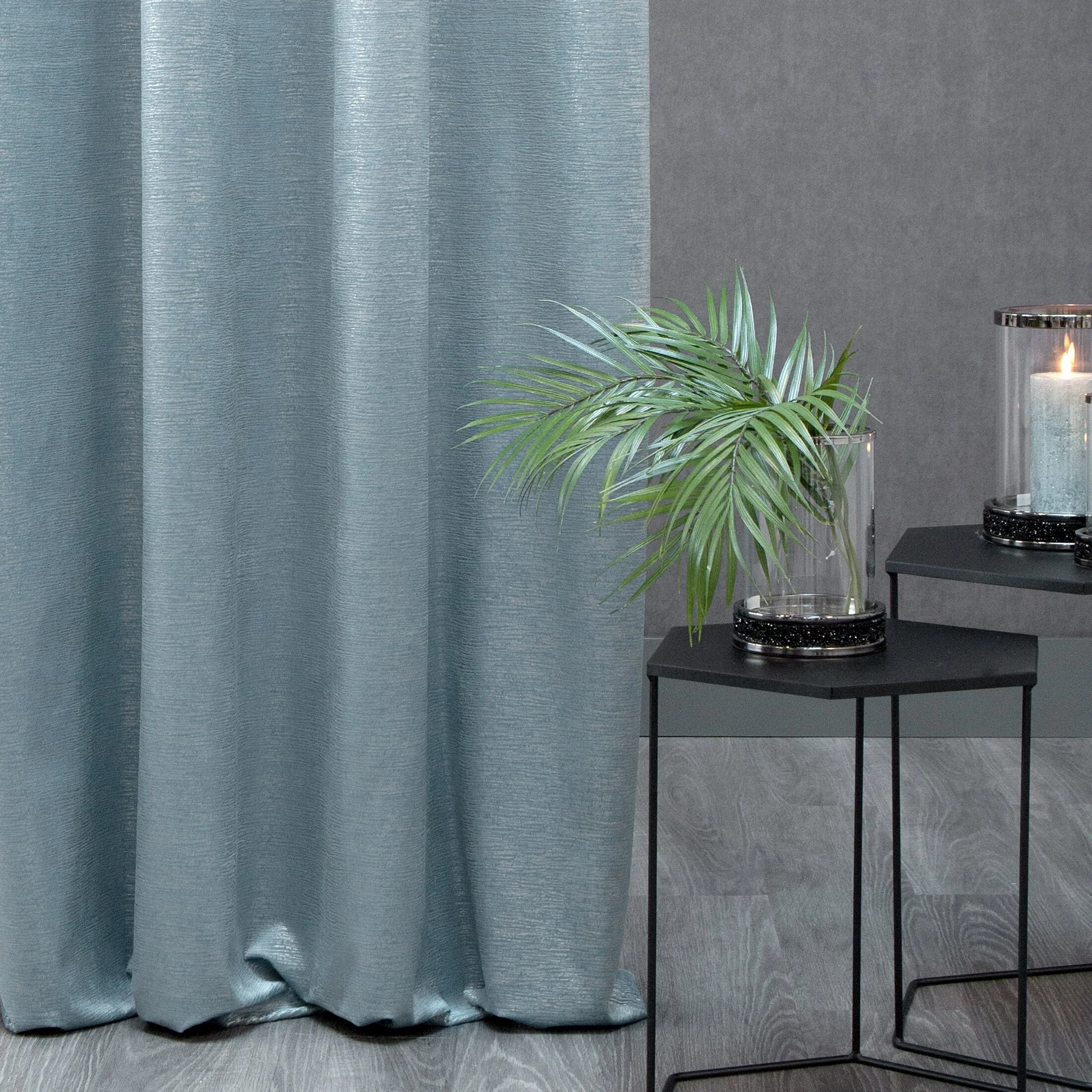 Zasłona niebiesko, złocista z lśniącą przecierką z welwetu 140x250 cm przelotka - MABEL | eurofirany