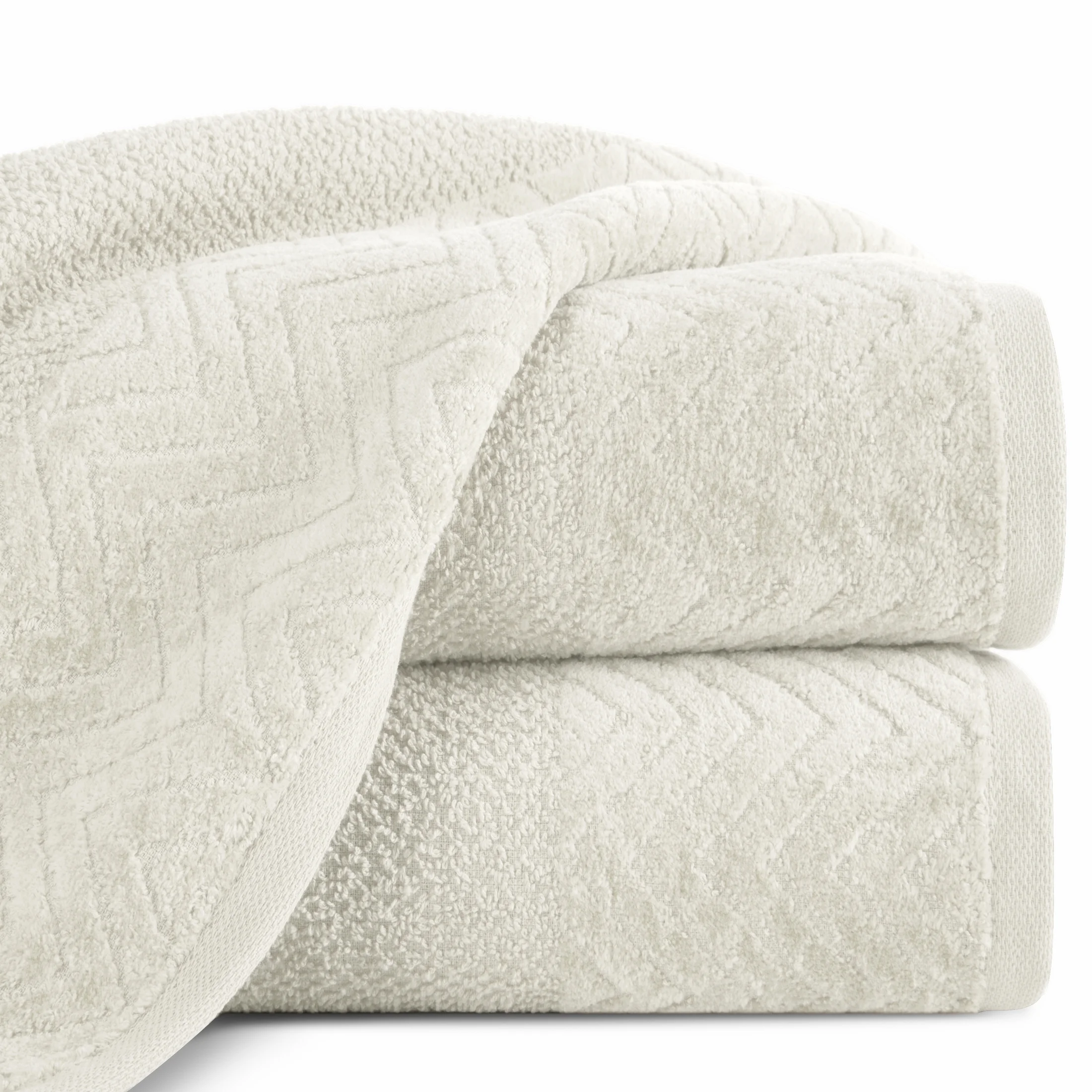 Ręcznik kąpielowy 70x140 cm bawełniany kolor kremowy o ryżowej strukturze z welwetową bordiurą 500 g/m2 LOREN