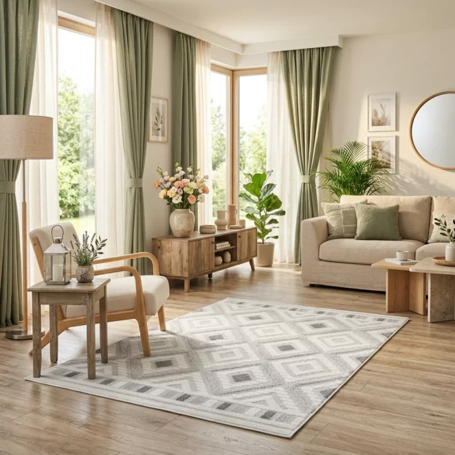 Dywan 50x80 cm beżowy zdobiony przestrzennym wzorem geometrycznym DIDAR3