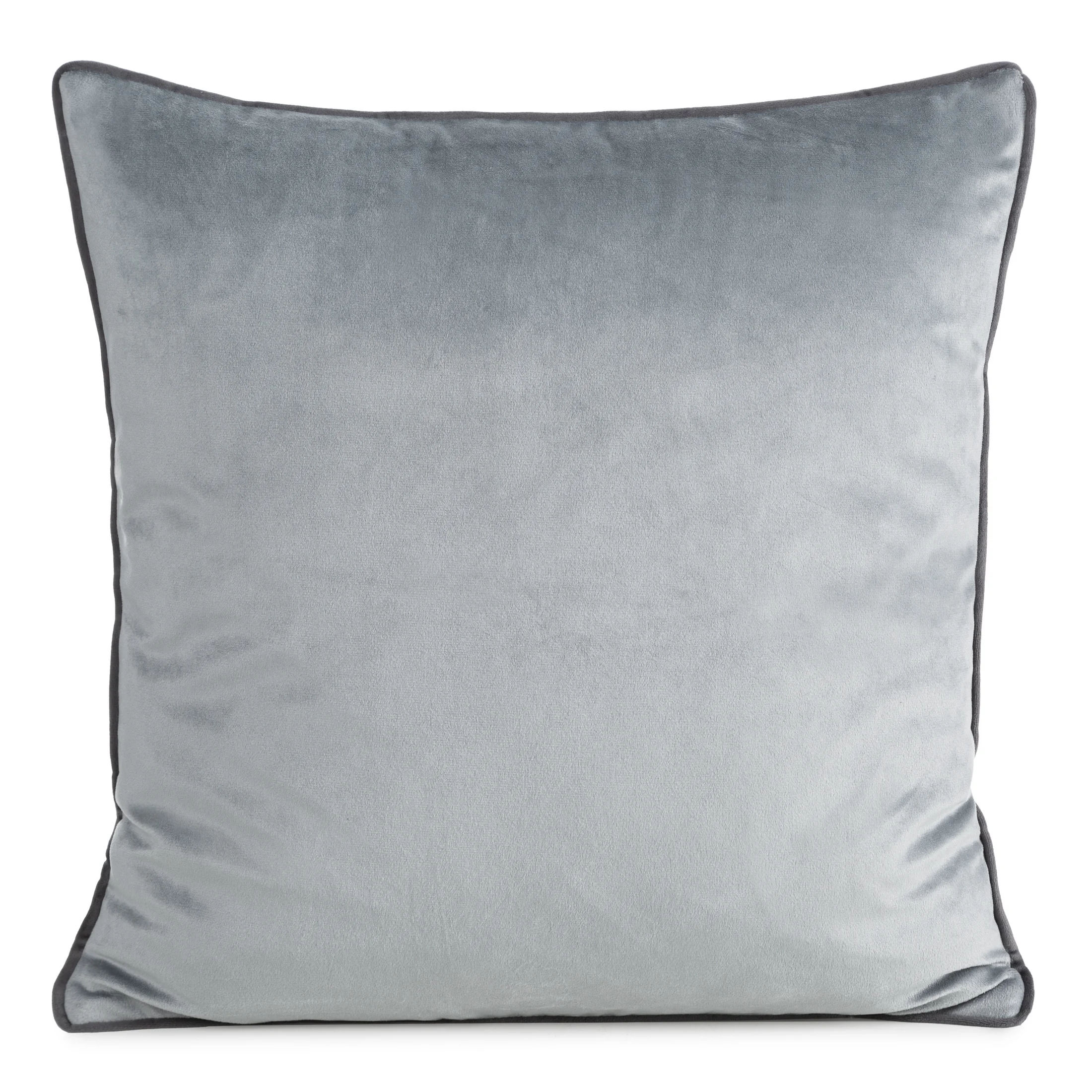 Poszewka na poduszkę 60x60 cm welwetowa kolor srebrny o delikatnym połysku z ozdobną lamówką GAJA 2 | eurofirany