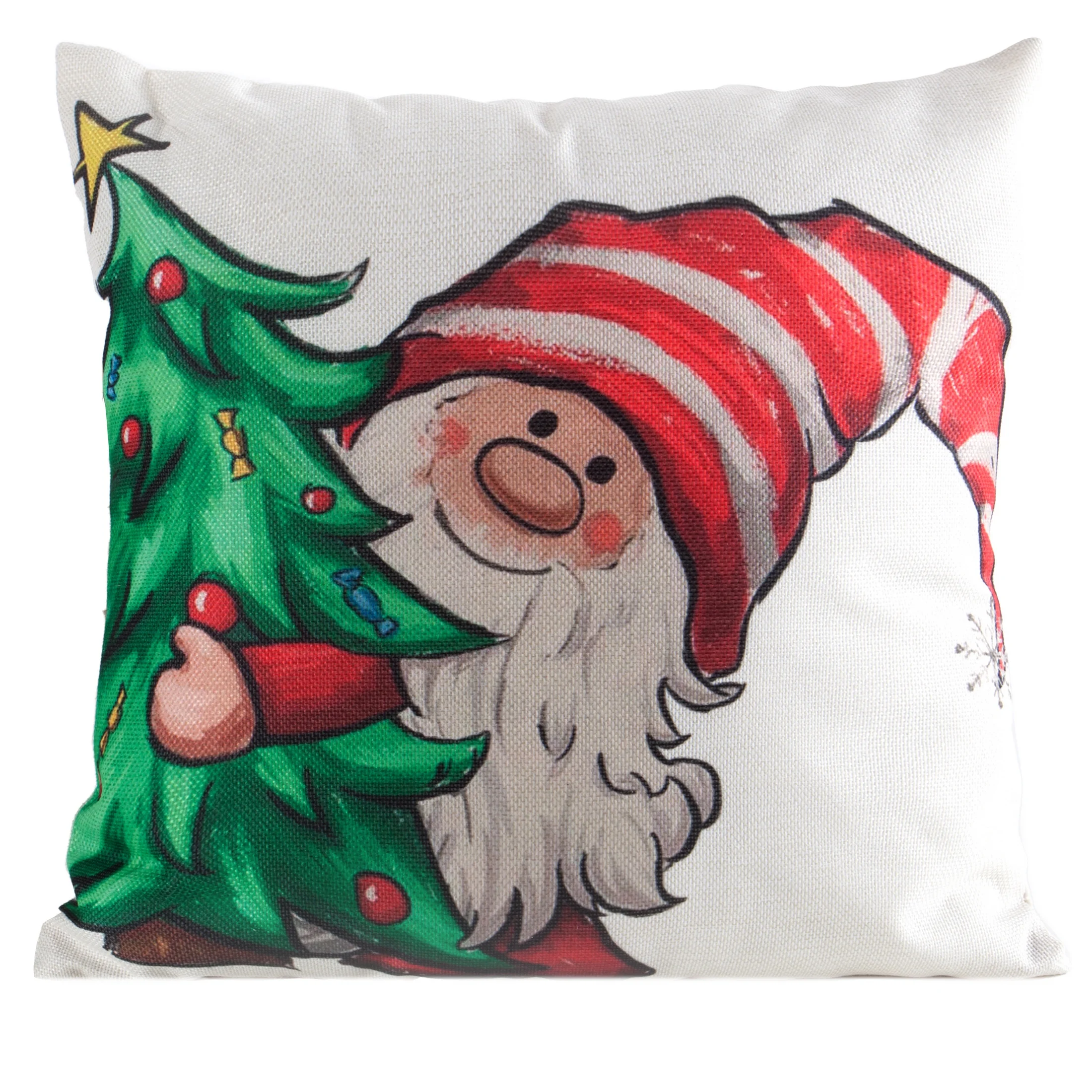 Poszewka na poduszkę świąteczna 45x45 cm czerwono, zielona z motywem uroczego skrzata | eurofirany