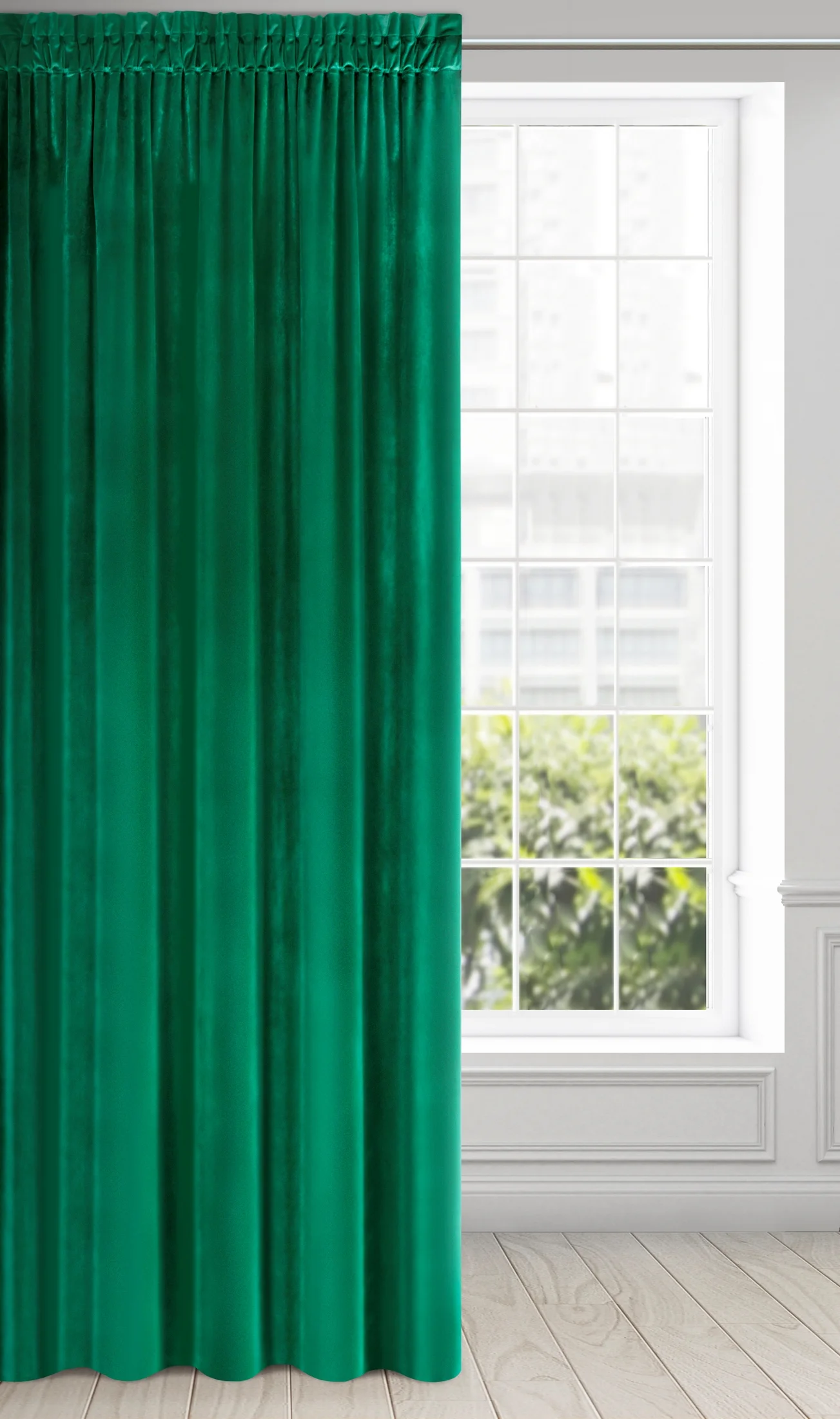 Zasłona zielona z aksamitnego błyszczącego welwetu 140x270 cm taśma - LUCCA