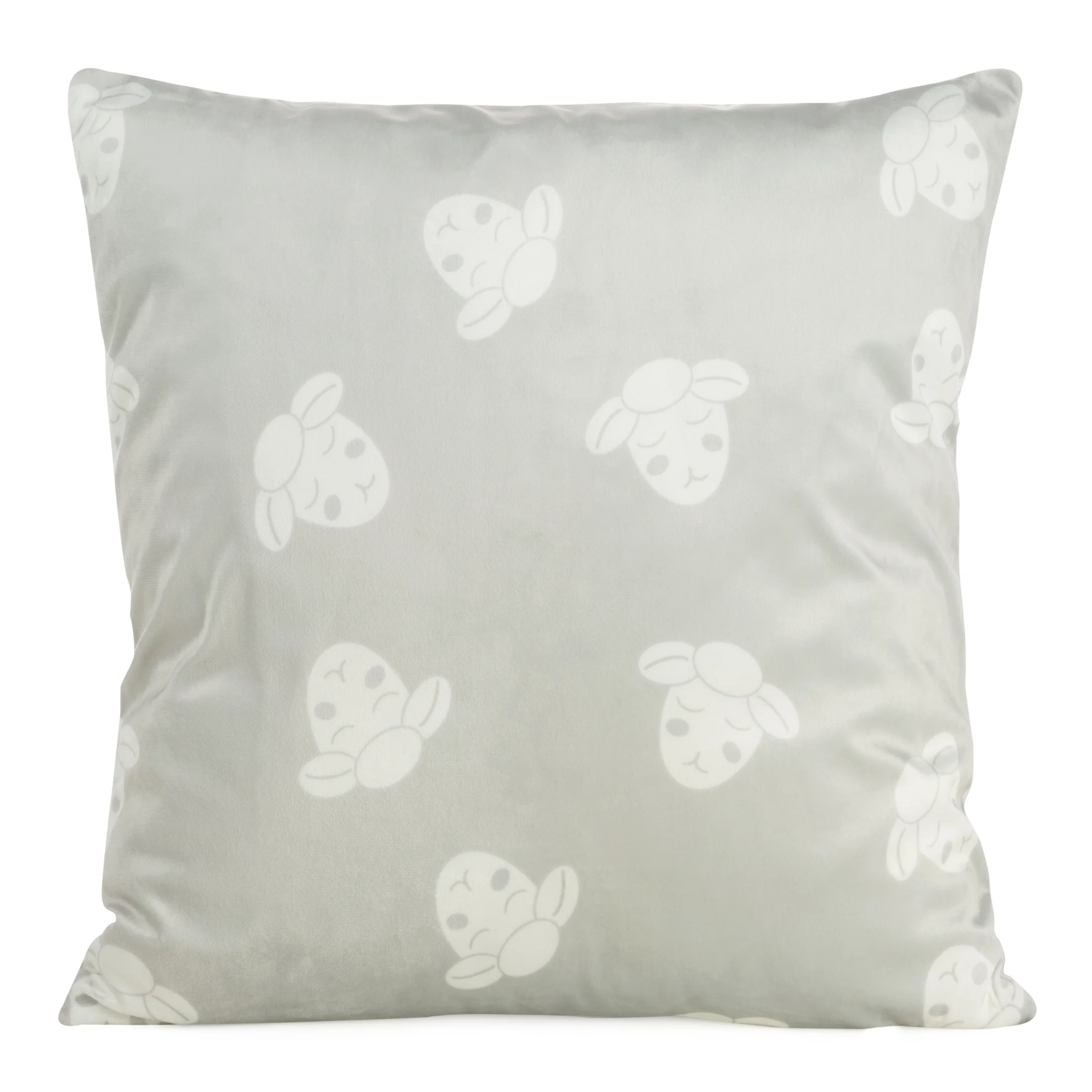 Poszewka na poduszkę 45x45 cm welwetowa, popielato biała z motywem baranków KIDS DESIGN 91 | eurofirany