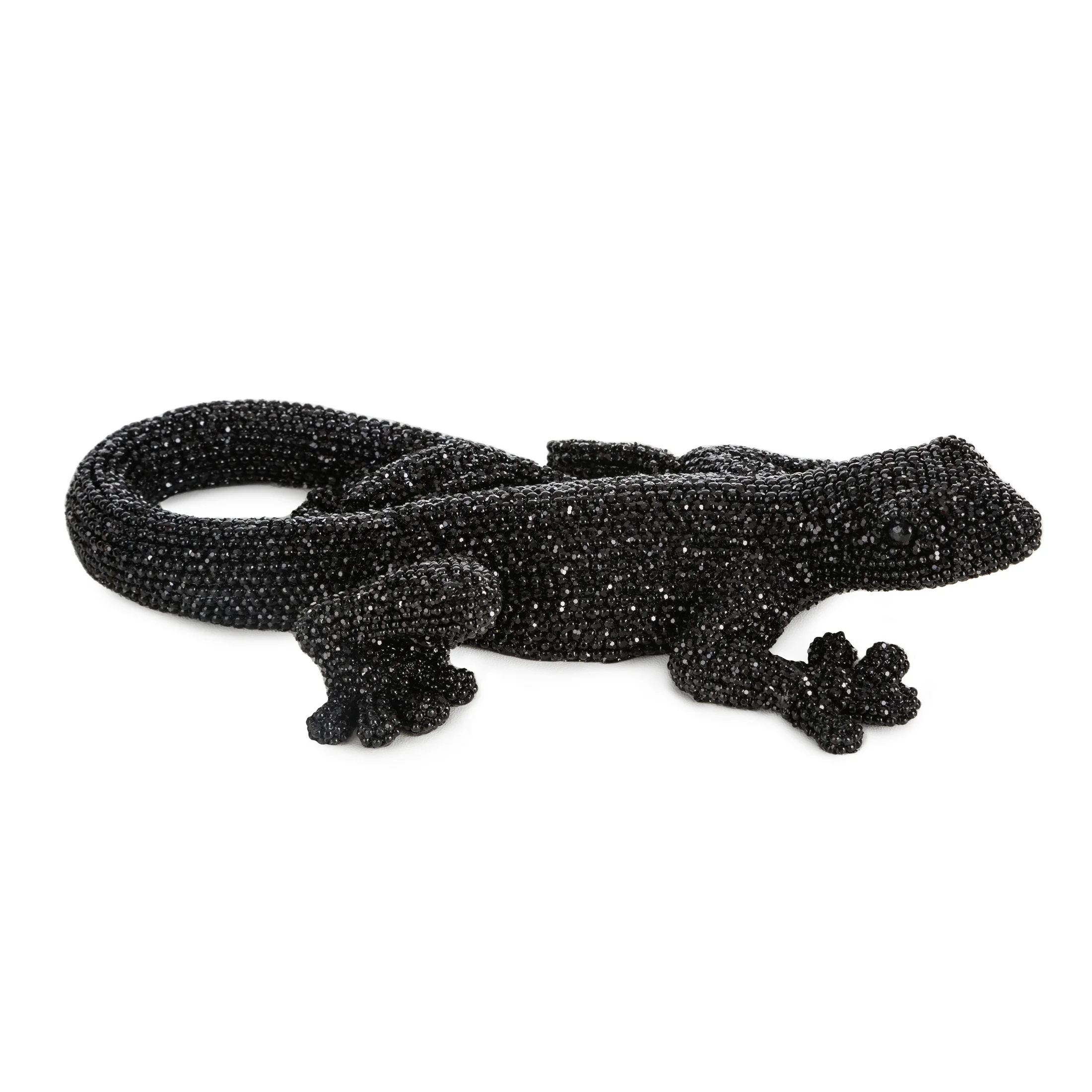 Jaszczurka - figurka dekoracyjna ELDO 3 o drobnym strukturalnym wzorze, czarna | eurofirany