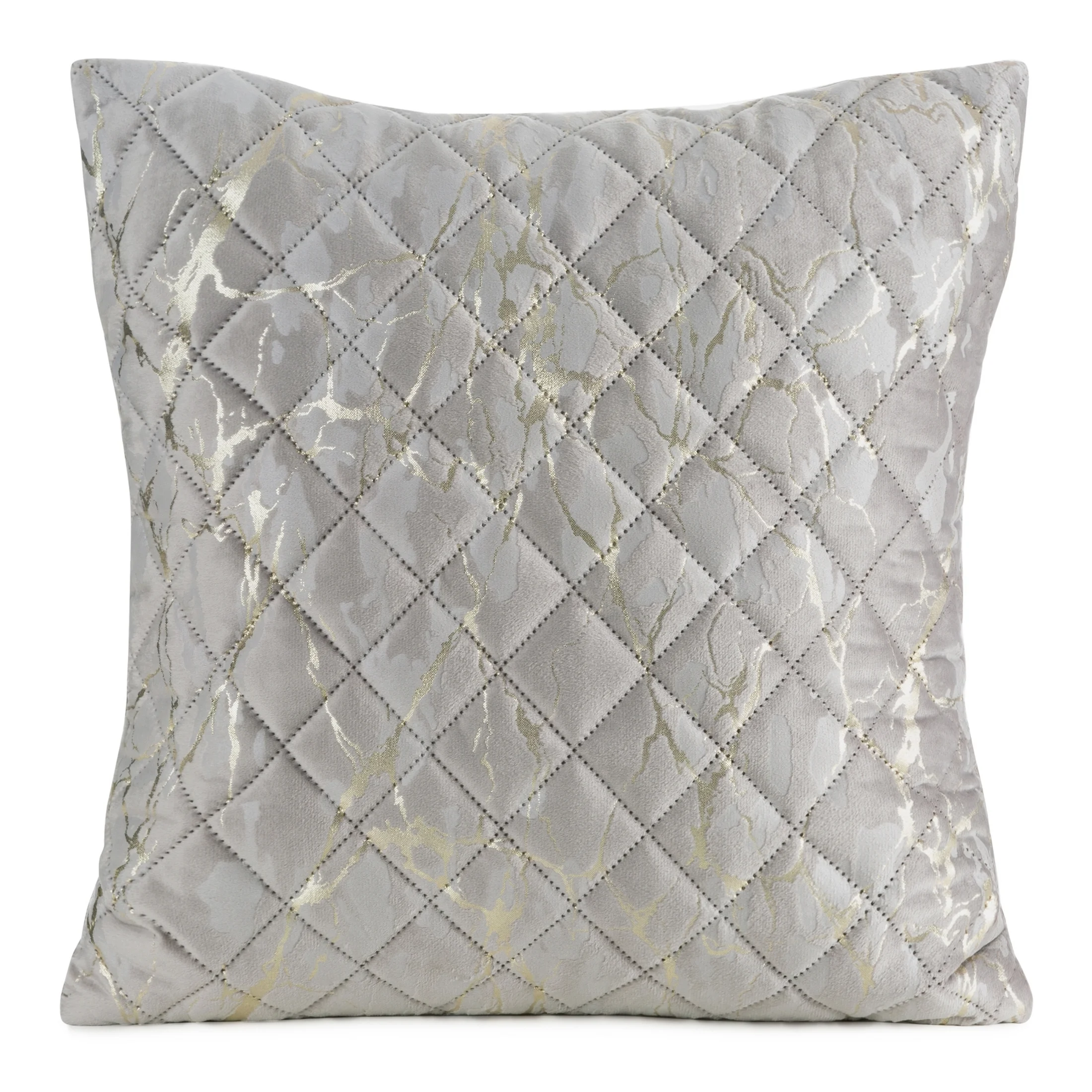 Poszewka na poduszkę 45x45 cm welwetowa beżowa, pikowana metodą hot press zdobiona błyszczącym nadrukiem marmuru BLINK 44 | eurofirany