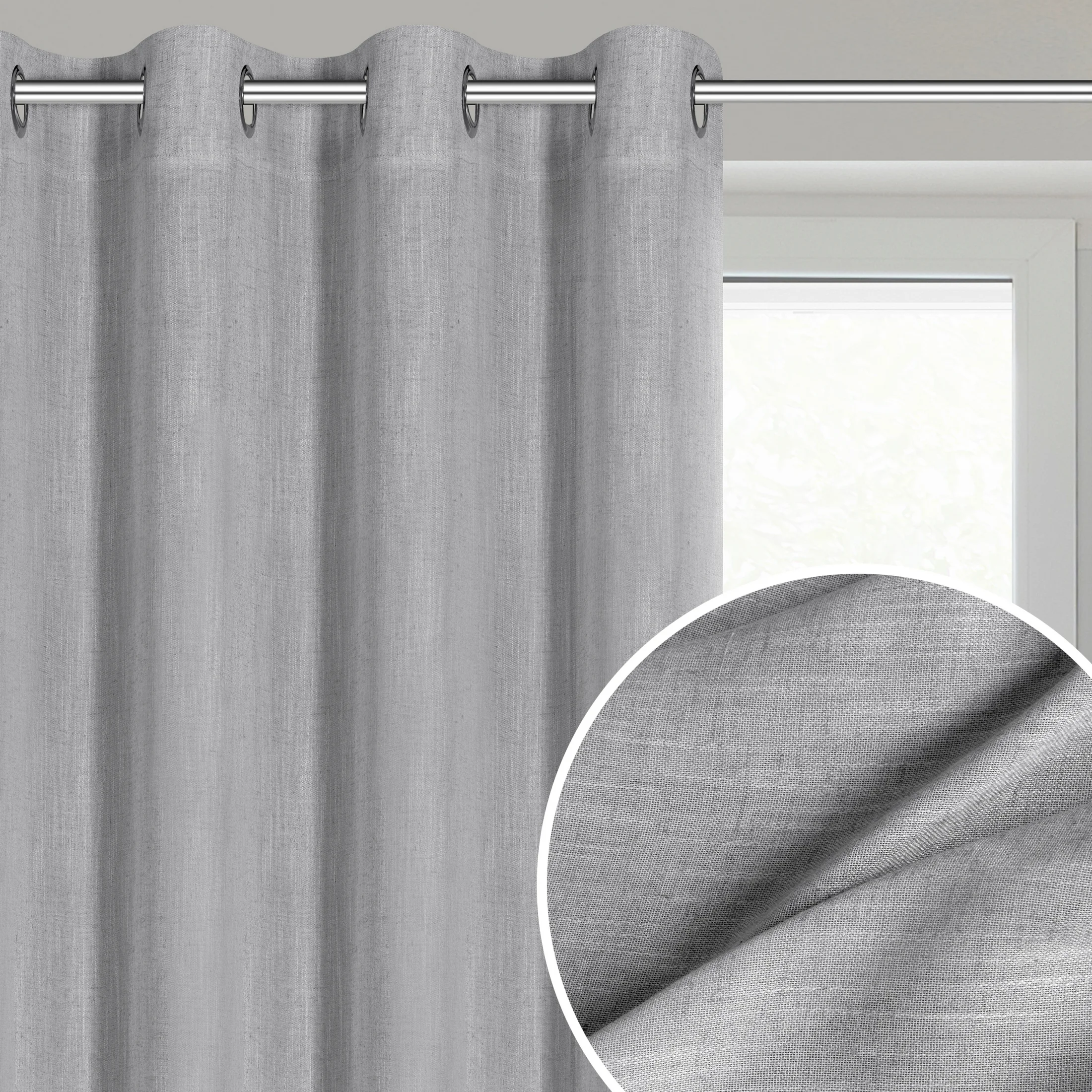 Zasłona srebrna z dodatkiem lnu w stylu eko 140x250 cm przelotka - LATIKA | eurofirany
