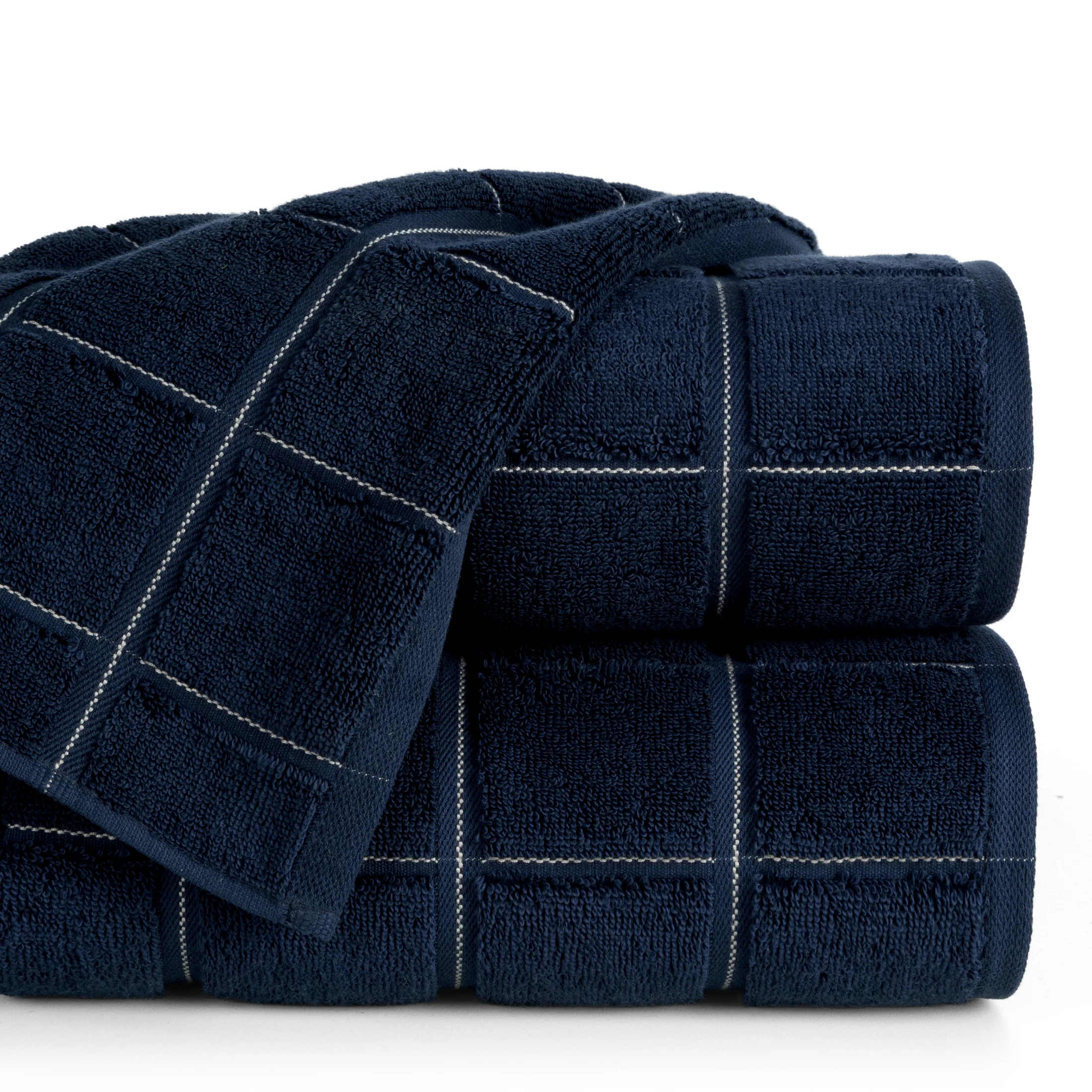 Ręcznik kąpielowy 100x150 cm bawełniany kolor granatowy z wytłaczanym wzorem kraty 550 g/m2 LUKAS - kolekcja TOLEDO