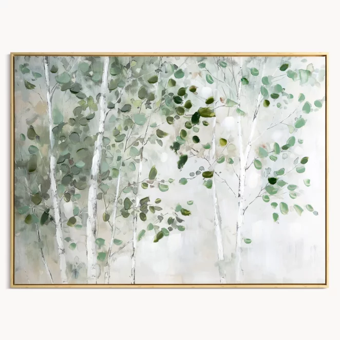 Obraz zielono, biały ręcznie malowane drzewo na płótnie 70x100 cm